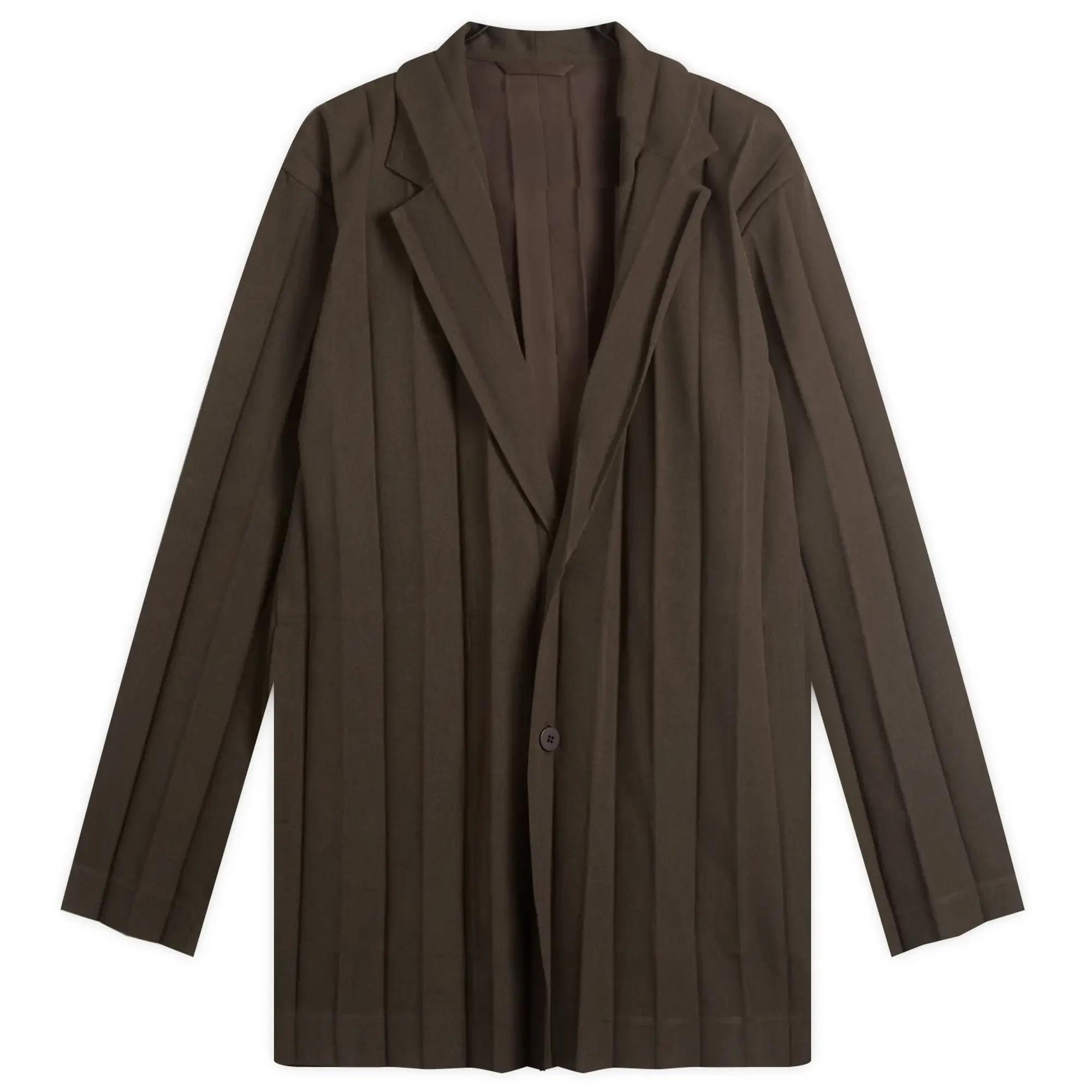 Homme Plissé Issey Miyake Men's Edge Single Breasted Jacket Dark Brown