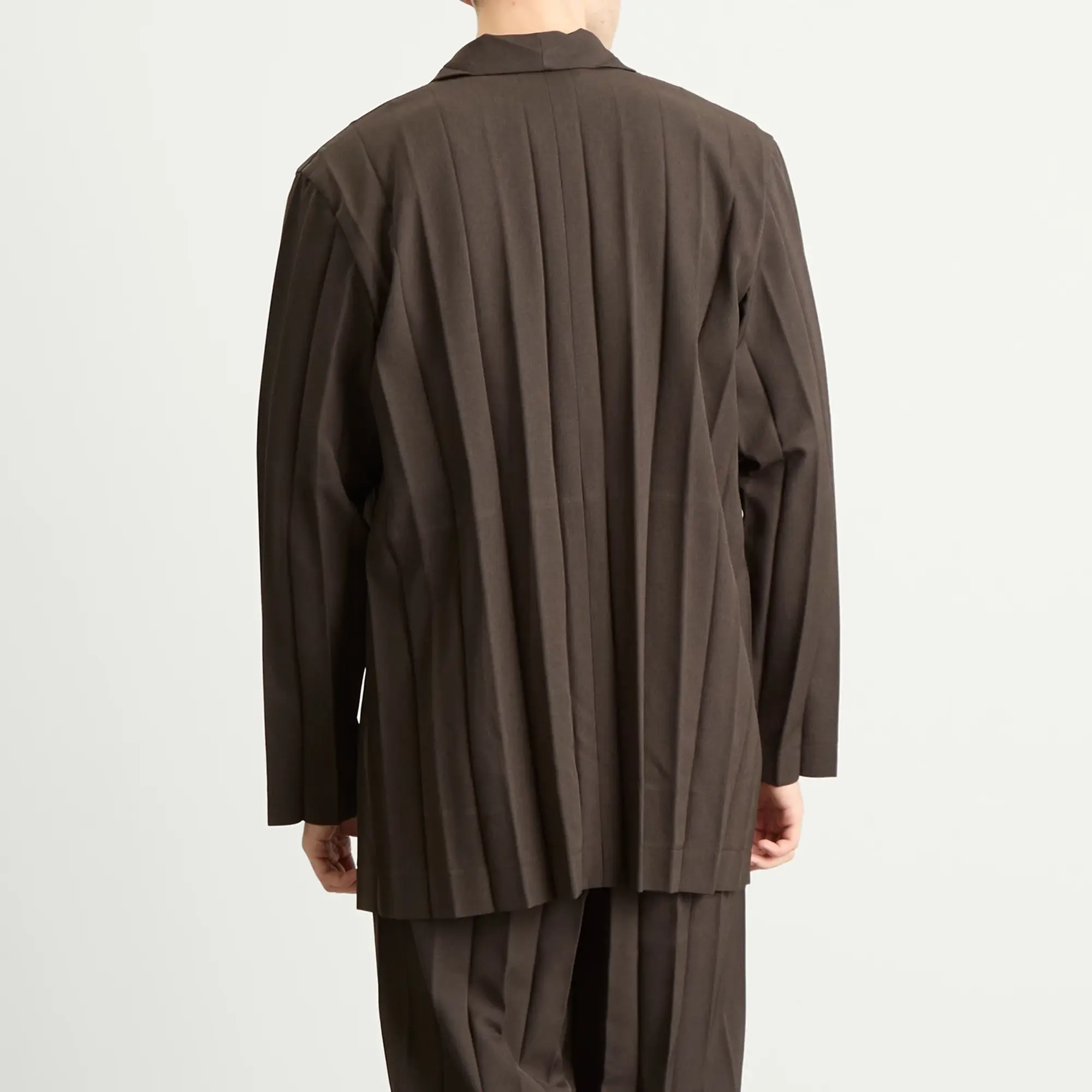 Homme Plissé Issey Miyake Men's Edge Single Breasted Jacket Dark Brown