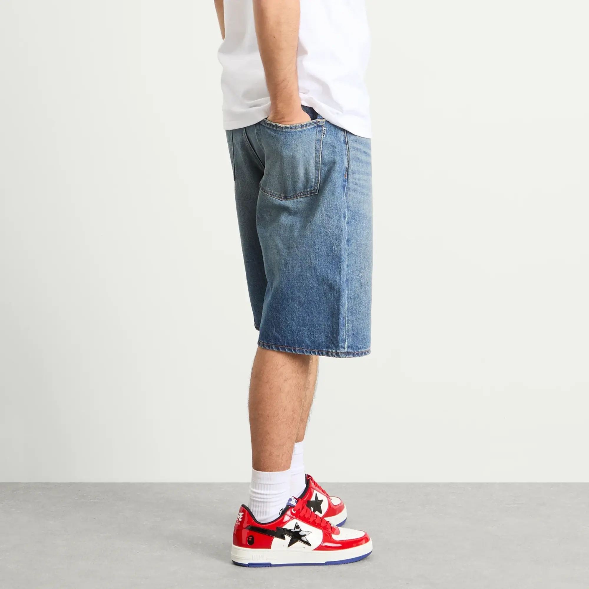A Bathing Ape Men's Twin Sta Relaxed Fit Denim Shorts Light Indigo