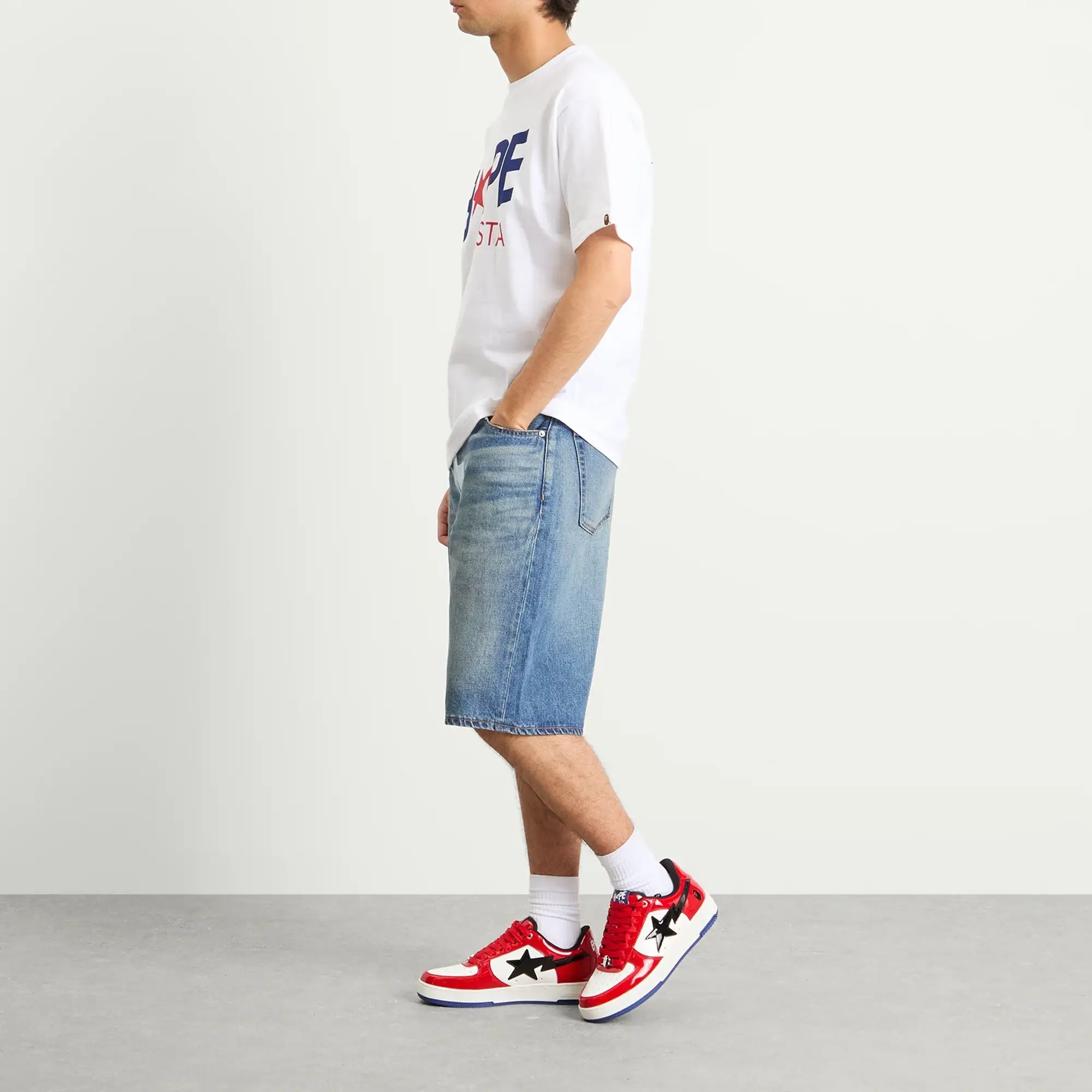 A Bathing Ape Men's Twin Sta Relaxed Fit Denim Shorts Light Indigo