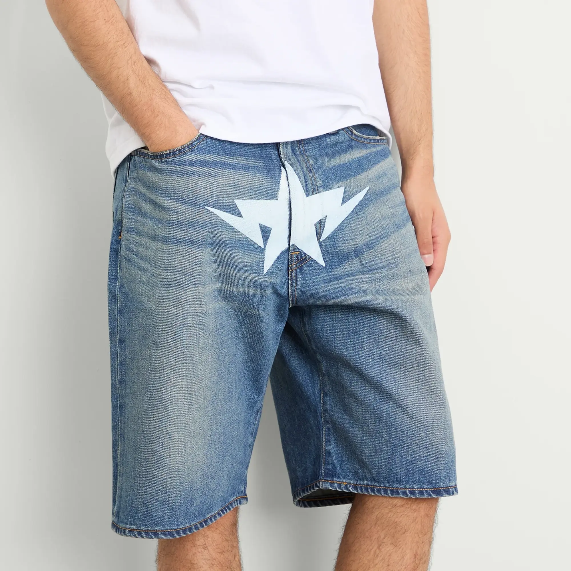 A Bathing Ape Men's Twin Sta Relaxed Fit Denim Shorts Light Indigo