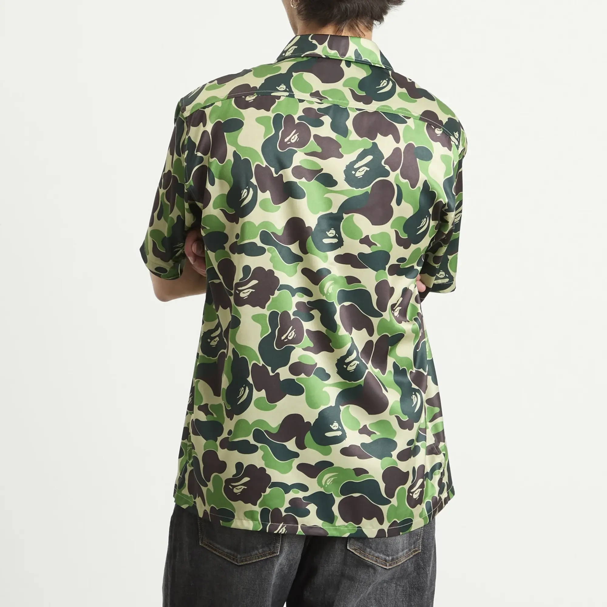 A Bathing Ape Men's Abc Camo Open Collar Ss Shirts Green