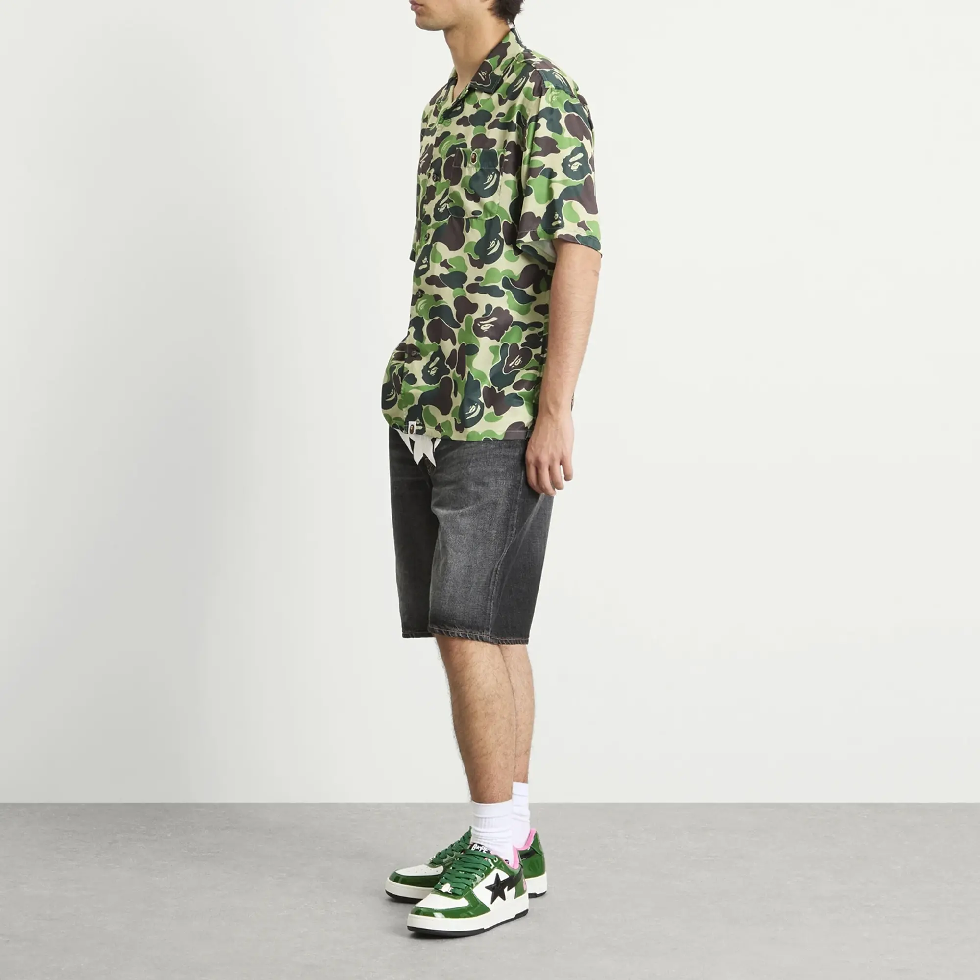 A Bathing Ape Men's Abc Camo Open Collar Ss Shirts Green