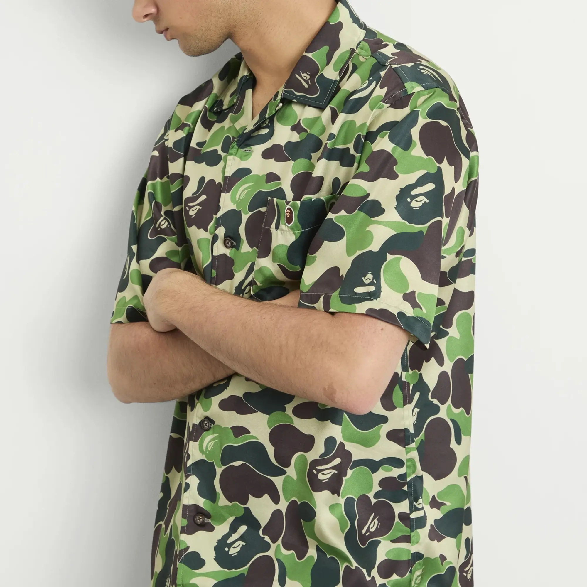 A Bathing Ape Men's Abc Camo Open Collar Ss Shirts Green