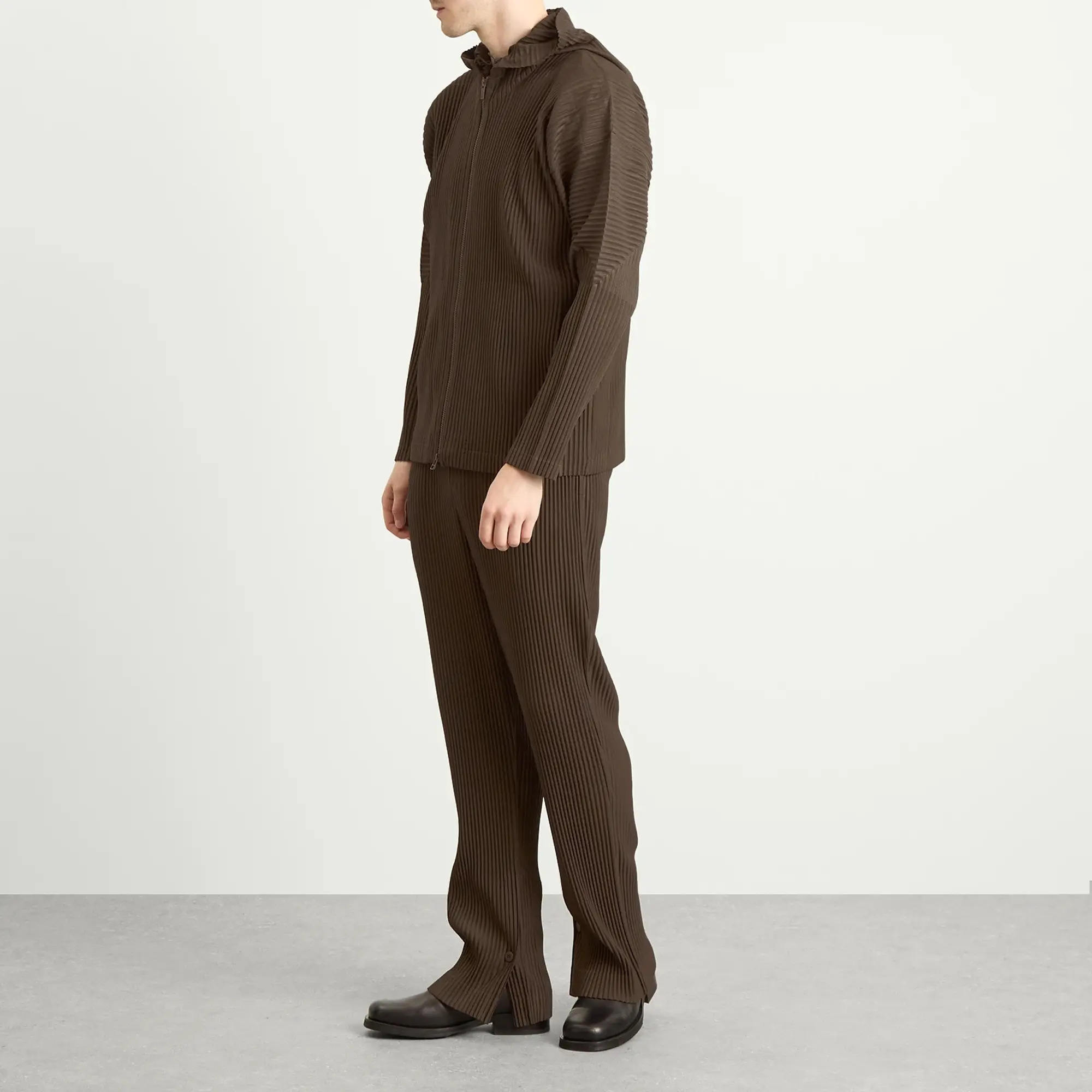 Homme Plissé Issey Miyake Men's Pleated Zip Jacket Mud Brown
