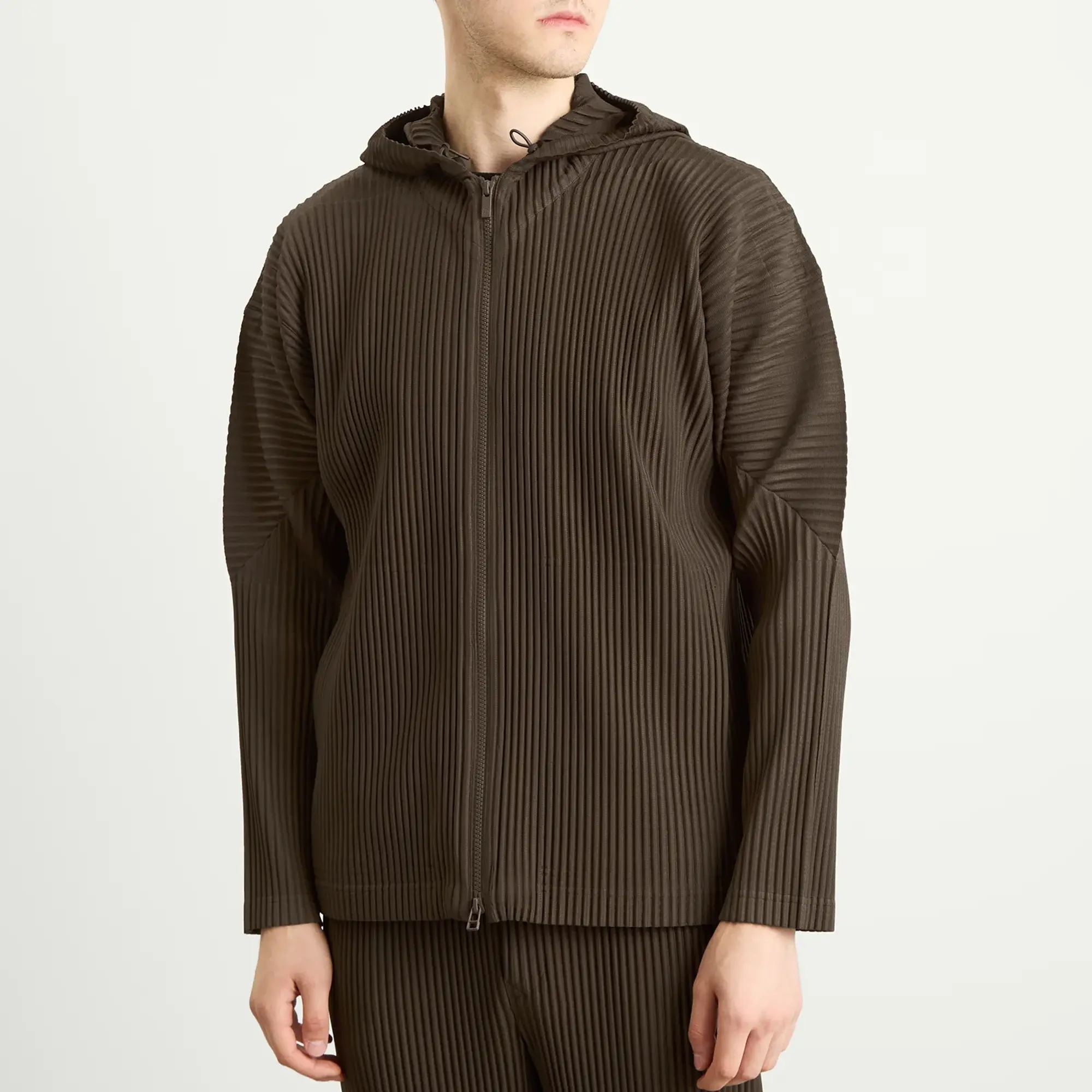 Homme Plissé Issey Miyake Men's Pleated Zip Jacket Mud Brown