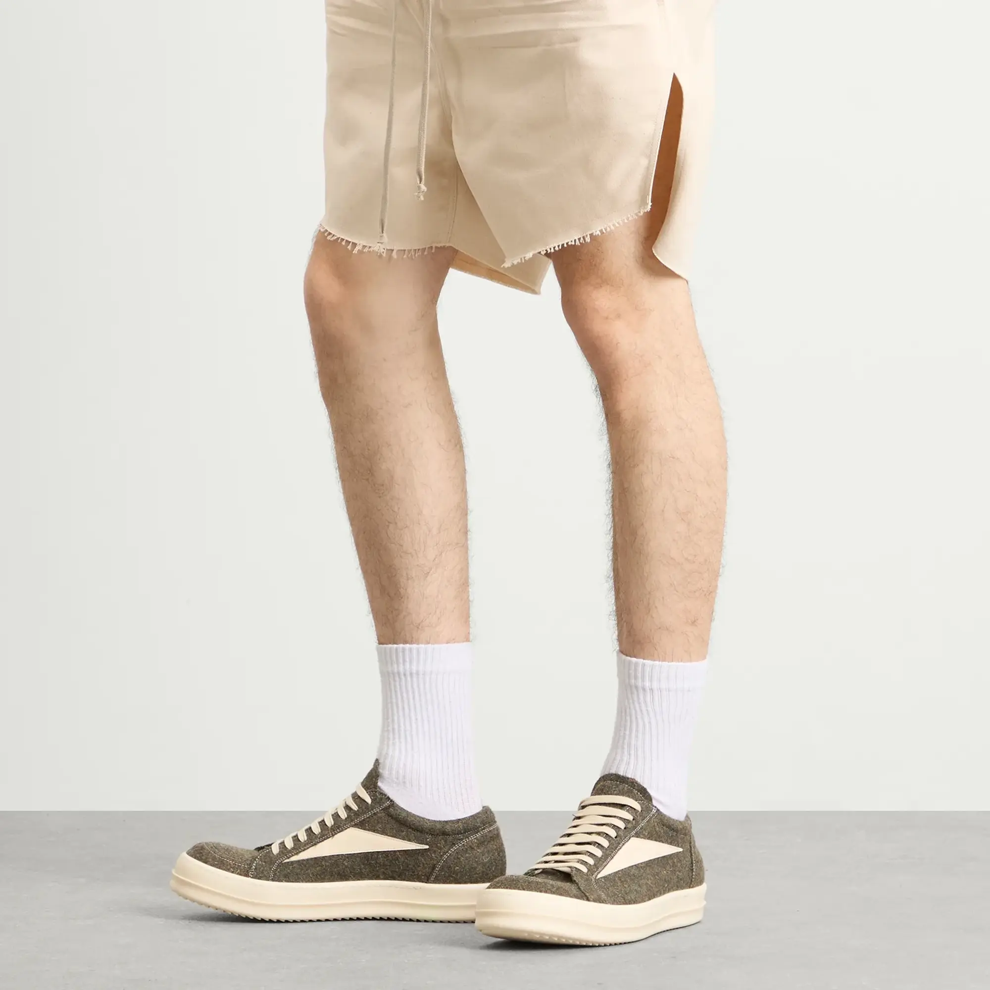Rick Owens Men's Suede Vintage Sneaks Bosco/Milk/Milk