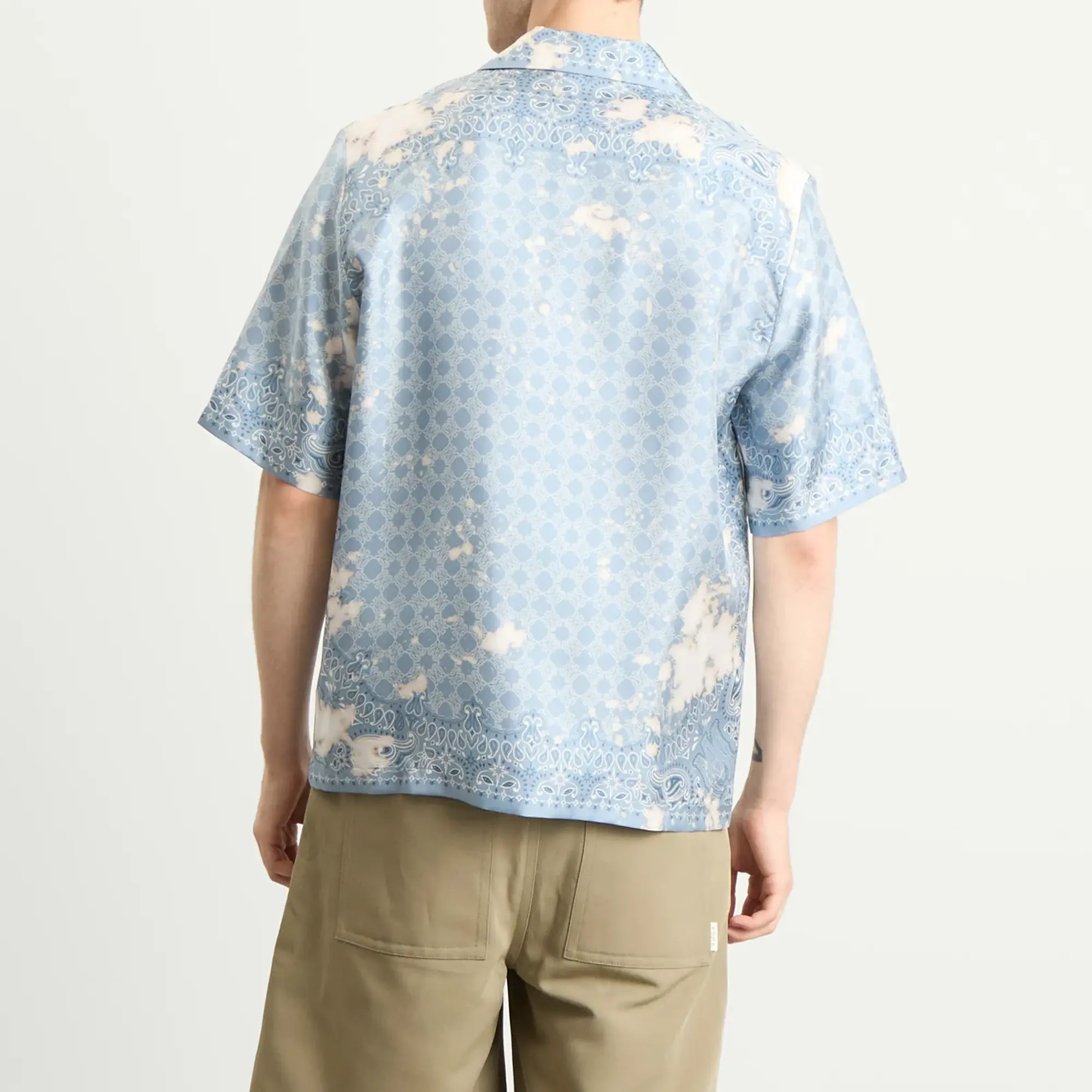 AMIRI Men's Bleach Bandana Bowling Shirt Ashley Blue