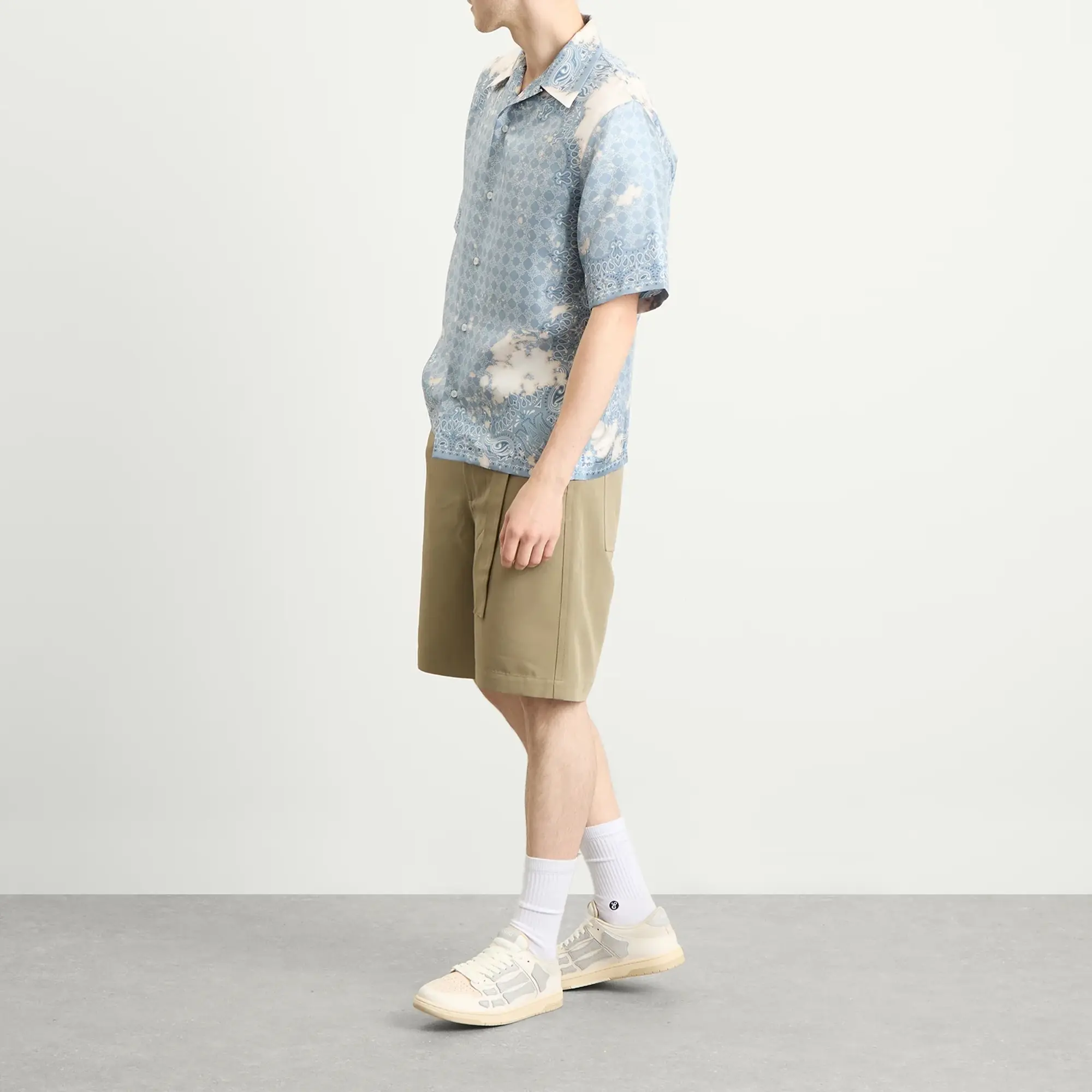 AMIRI Men's Bleach Bandana Bowling Shirt Ashley Blue