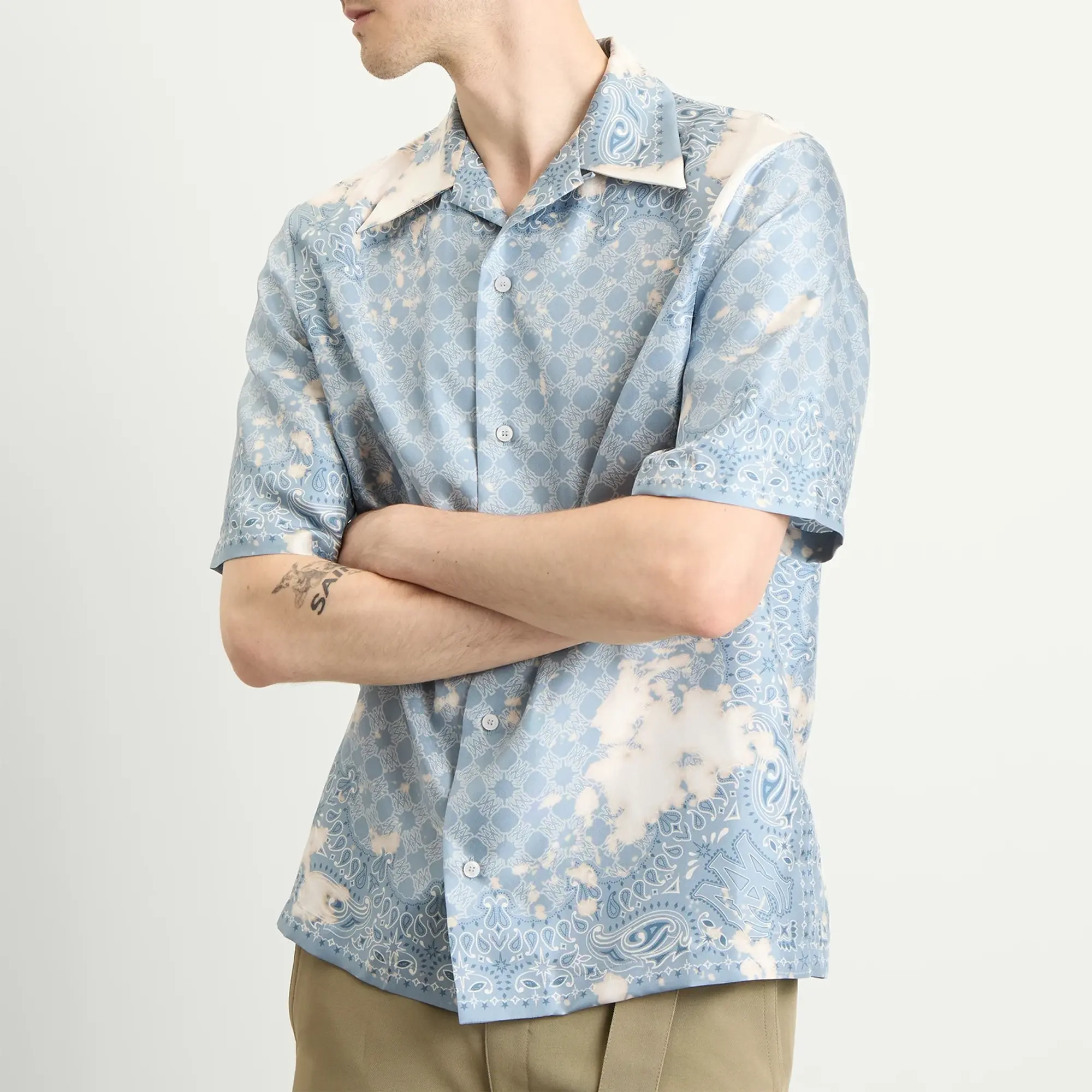 AMIRI Men's Bleach Bandana Bowling Shirt Ashley Blue