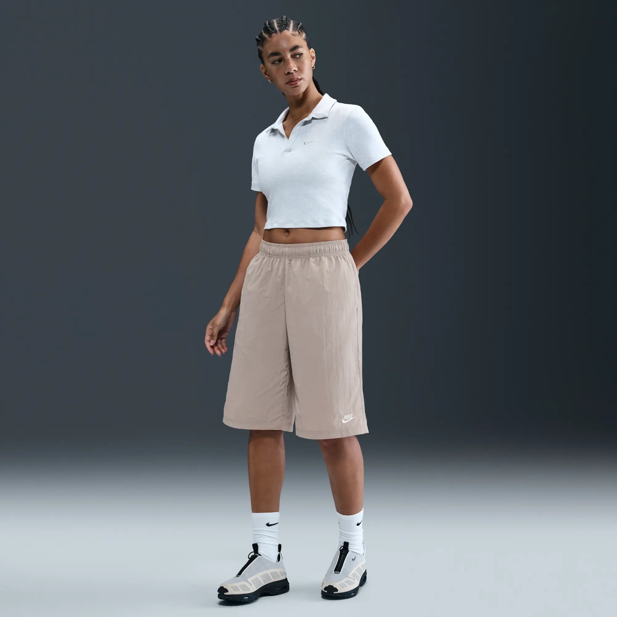 Nike Sportswear Women's Mid-Rise Loose Knee-Length Shorts - Grey - Sustainable Materials
