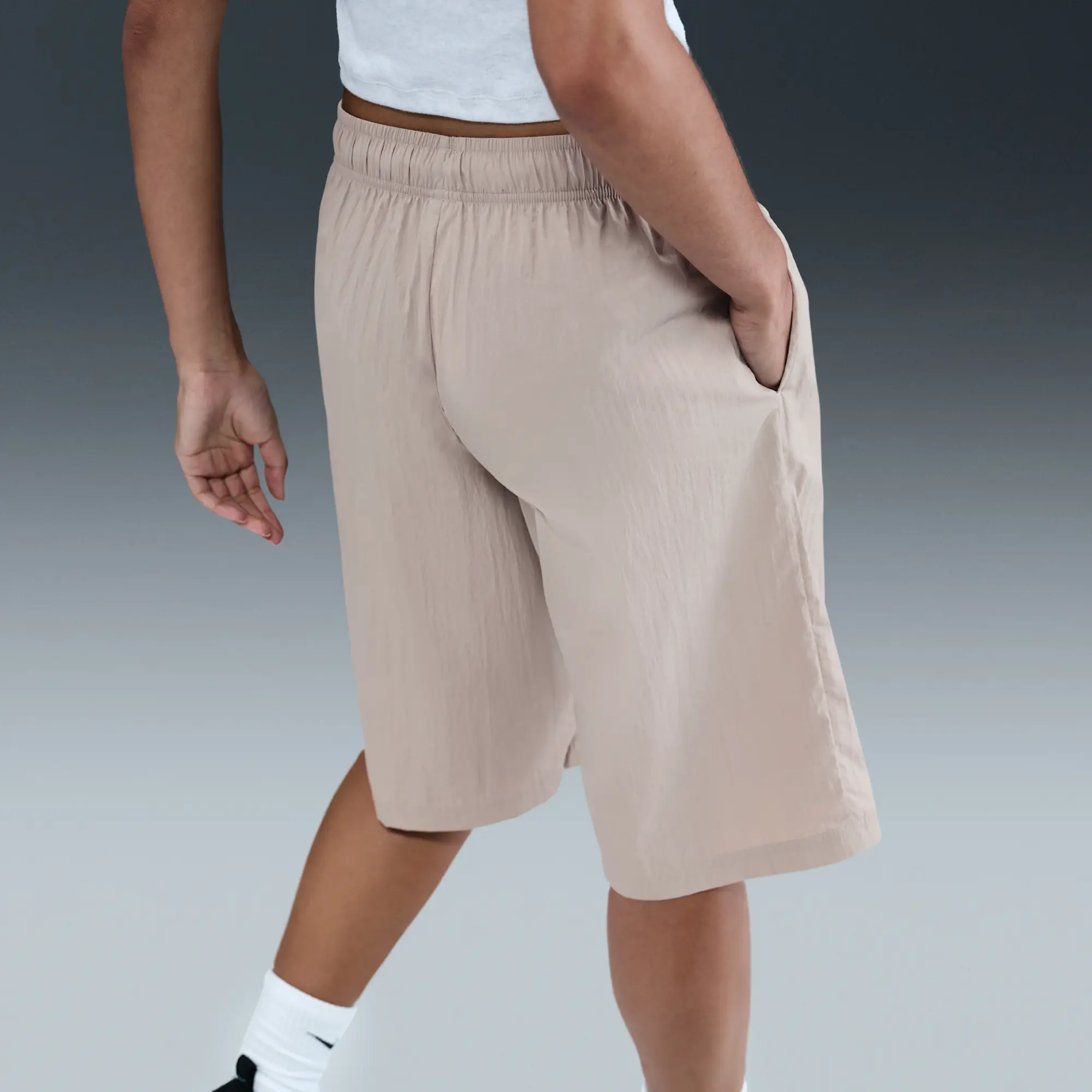 Nike Sportswear Women's Mid-Rise Loose Knee-Length Shorts - Grey - Sustainable Materials