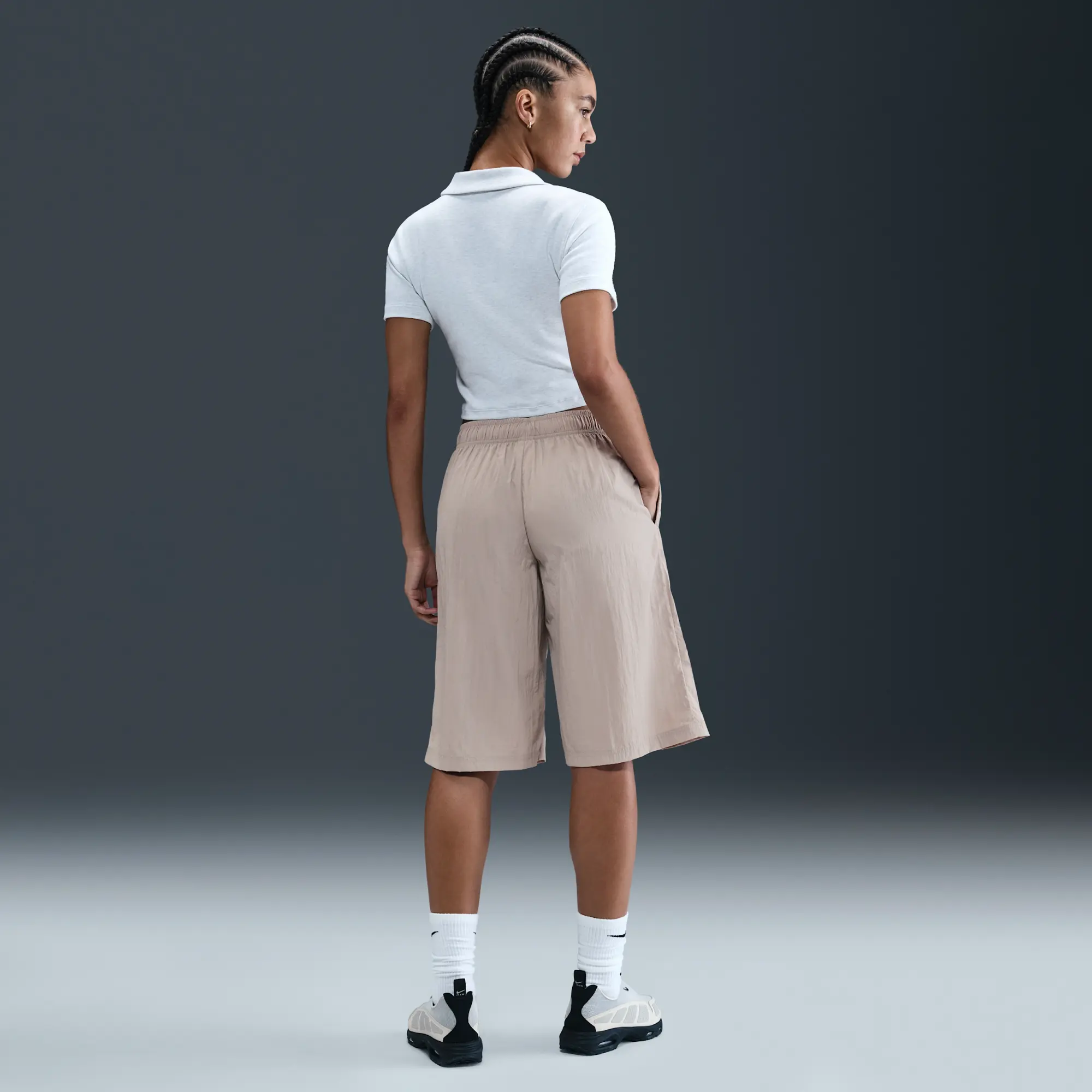 Nike Sportswear Women's Mid-Rise Loose Knee-Length Shorts - Grey - Sustainable Materials