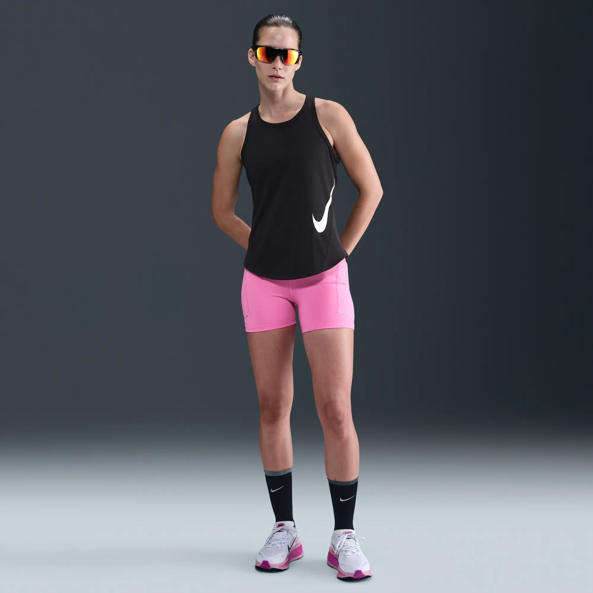 Nike Tempo Swoosh Run Women's Dri-FIT Running Tank Top - Black - Sustainable Materials