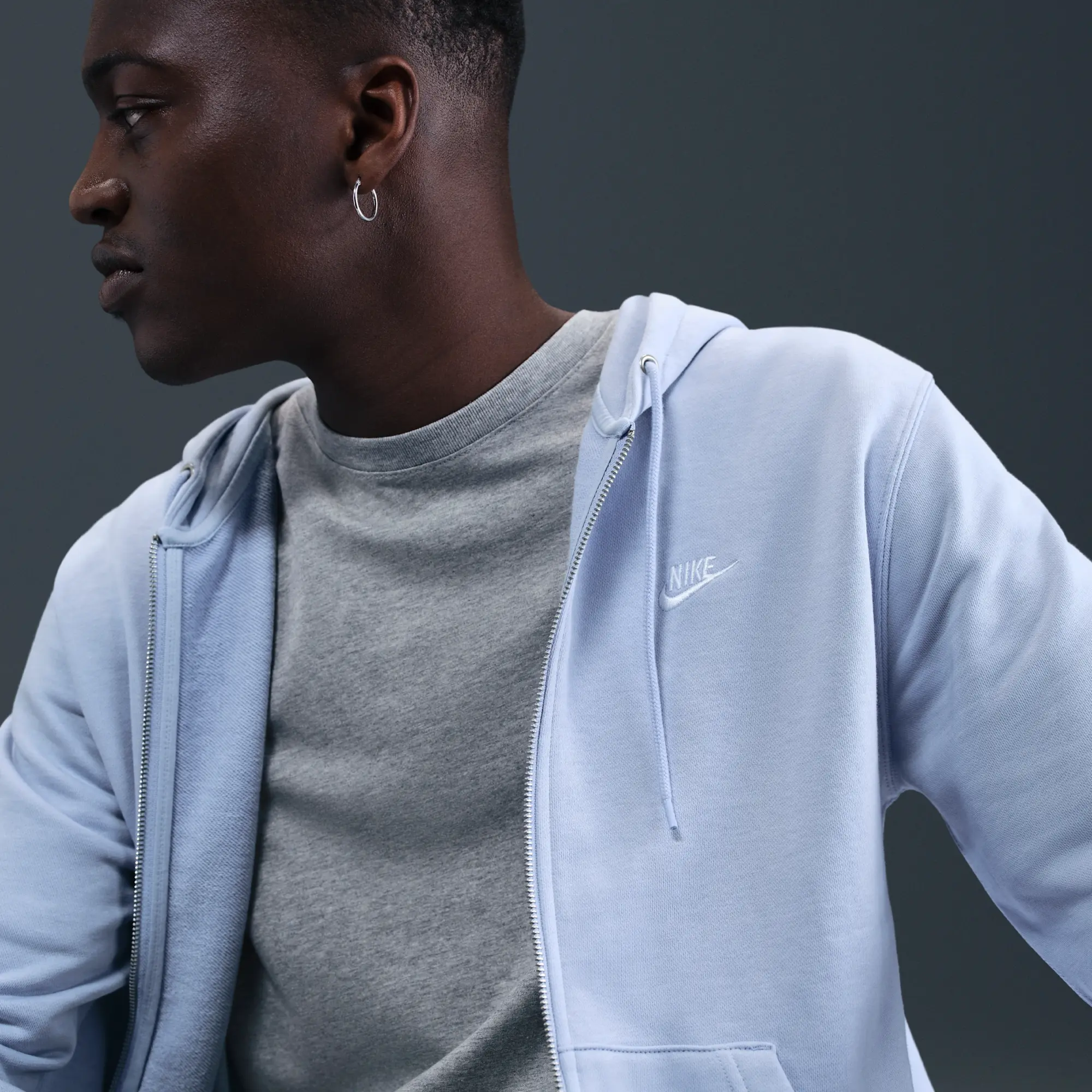 Nike Club Men's Full-Zip French Terry Hoodie - Grey - Fleece > Club Fleece