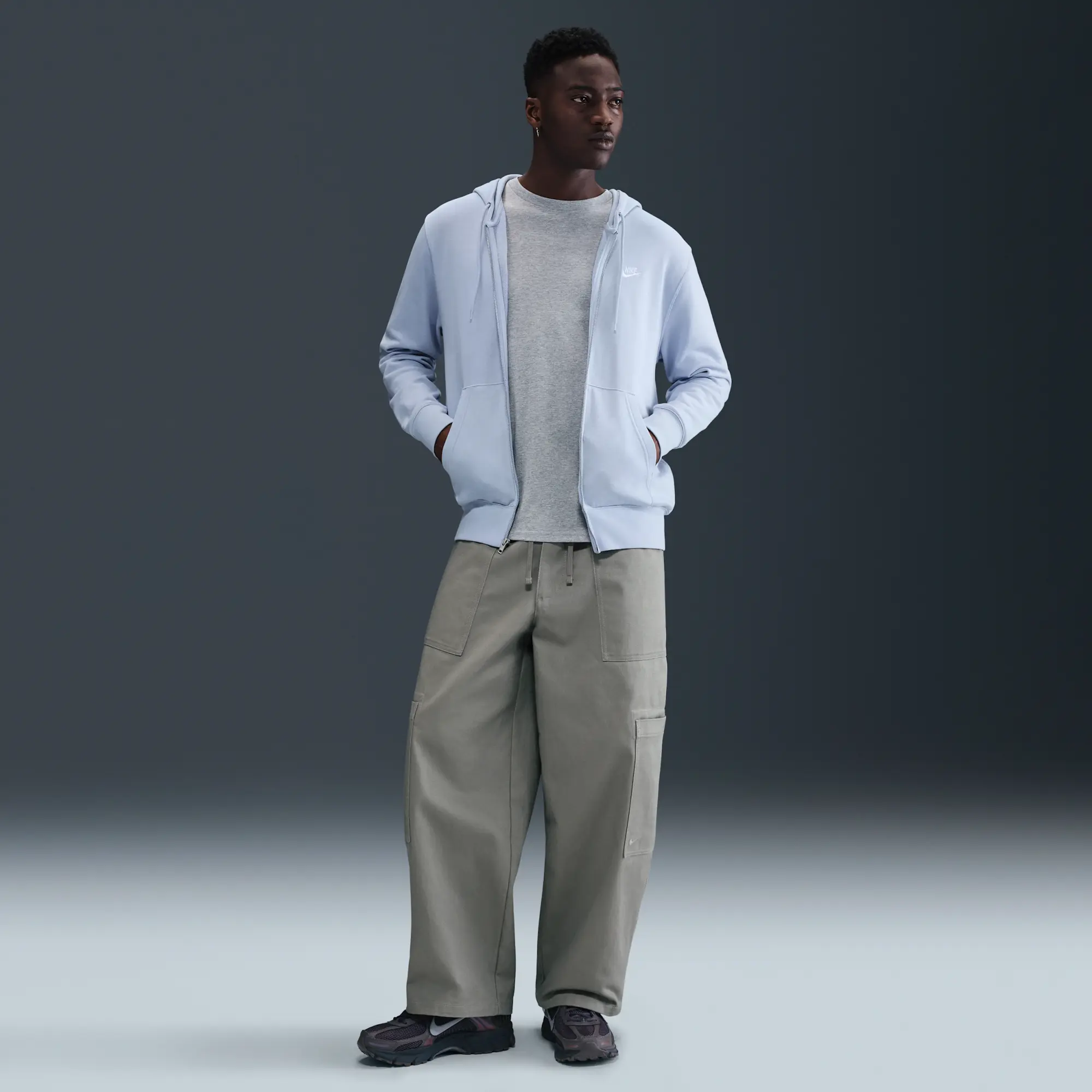 Nike Club Men's Full-Zip French Terry Hoodie - Grey - Fleece > Club Fleece