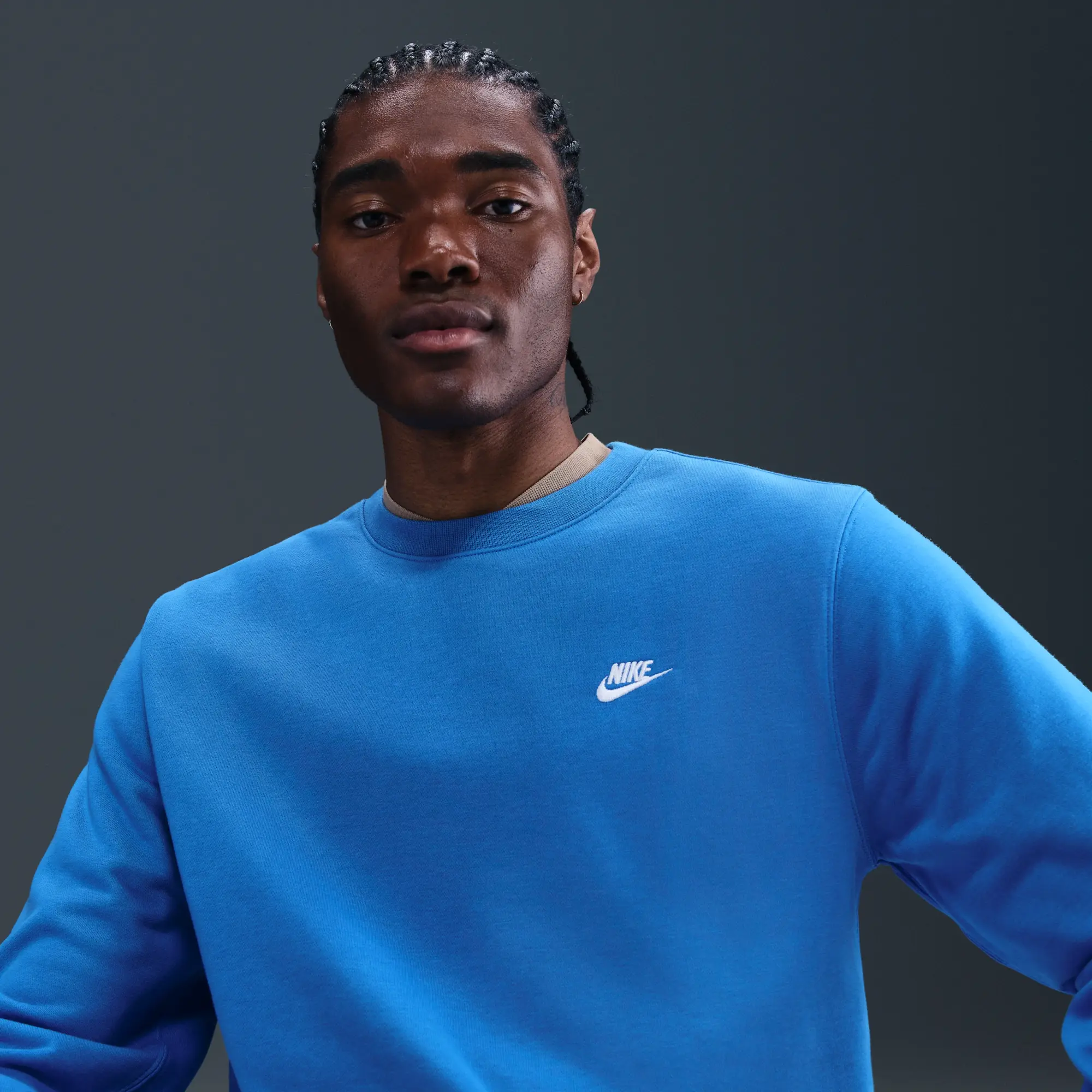 Nike Club Men's French Terry Crew - Blue - Fleece > Club Fleece