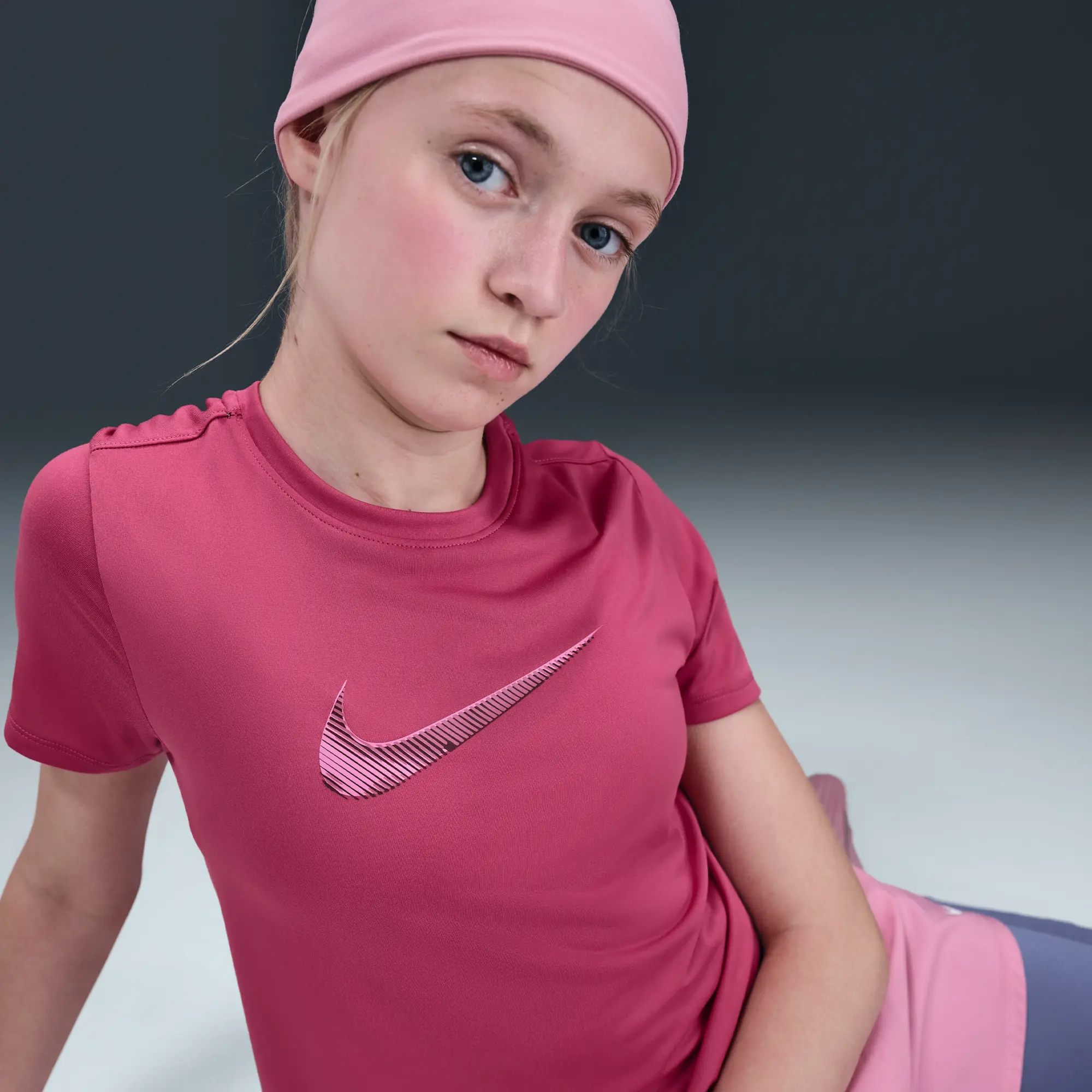 Nike One Classic Girls' Short-Sleeve Top - Purple - Sustainable Materials