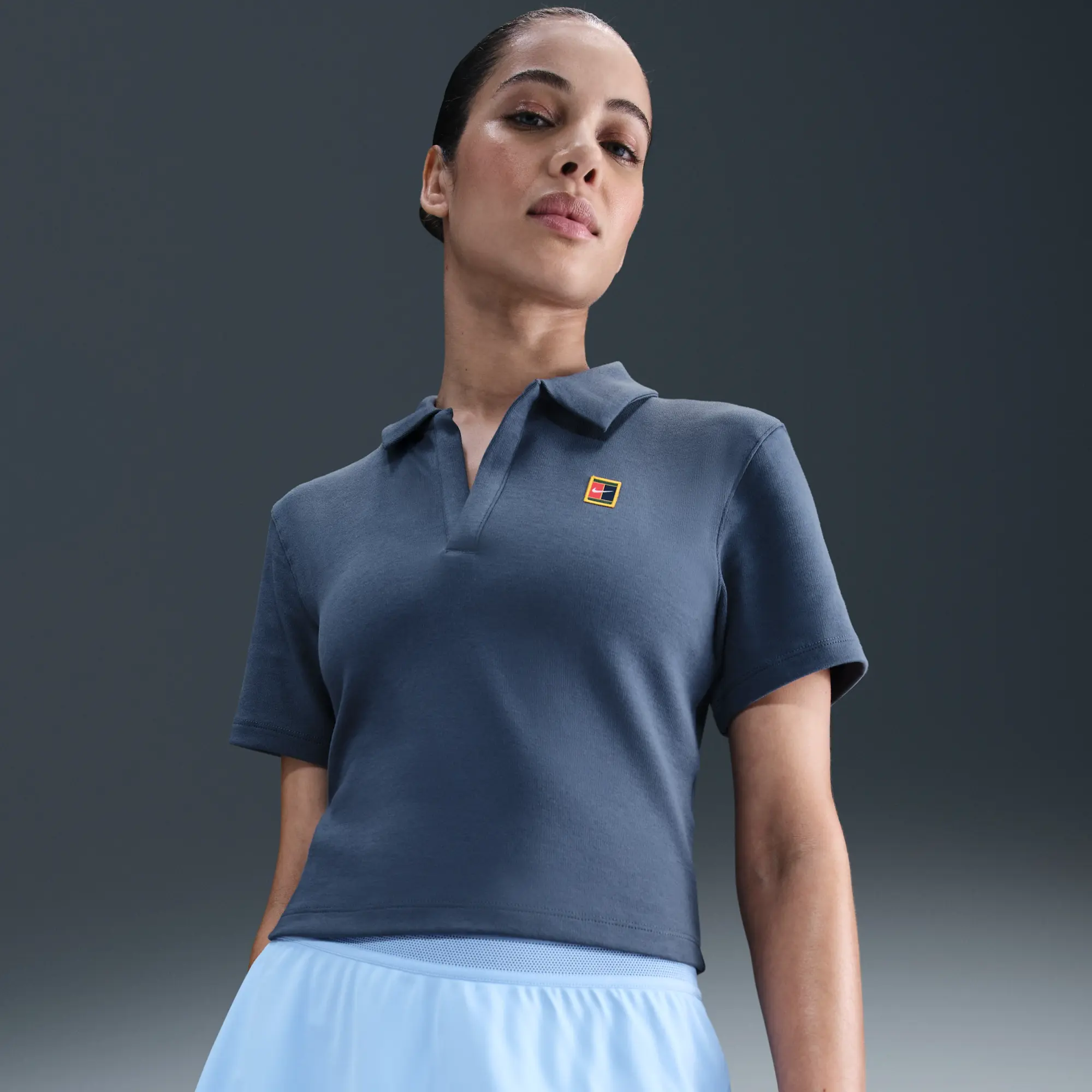 NikeCourt Heritage Women's Short-Sleeve Cropped Tennis Polo - Blue