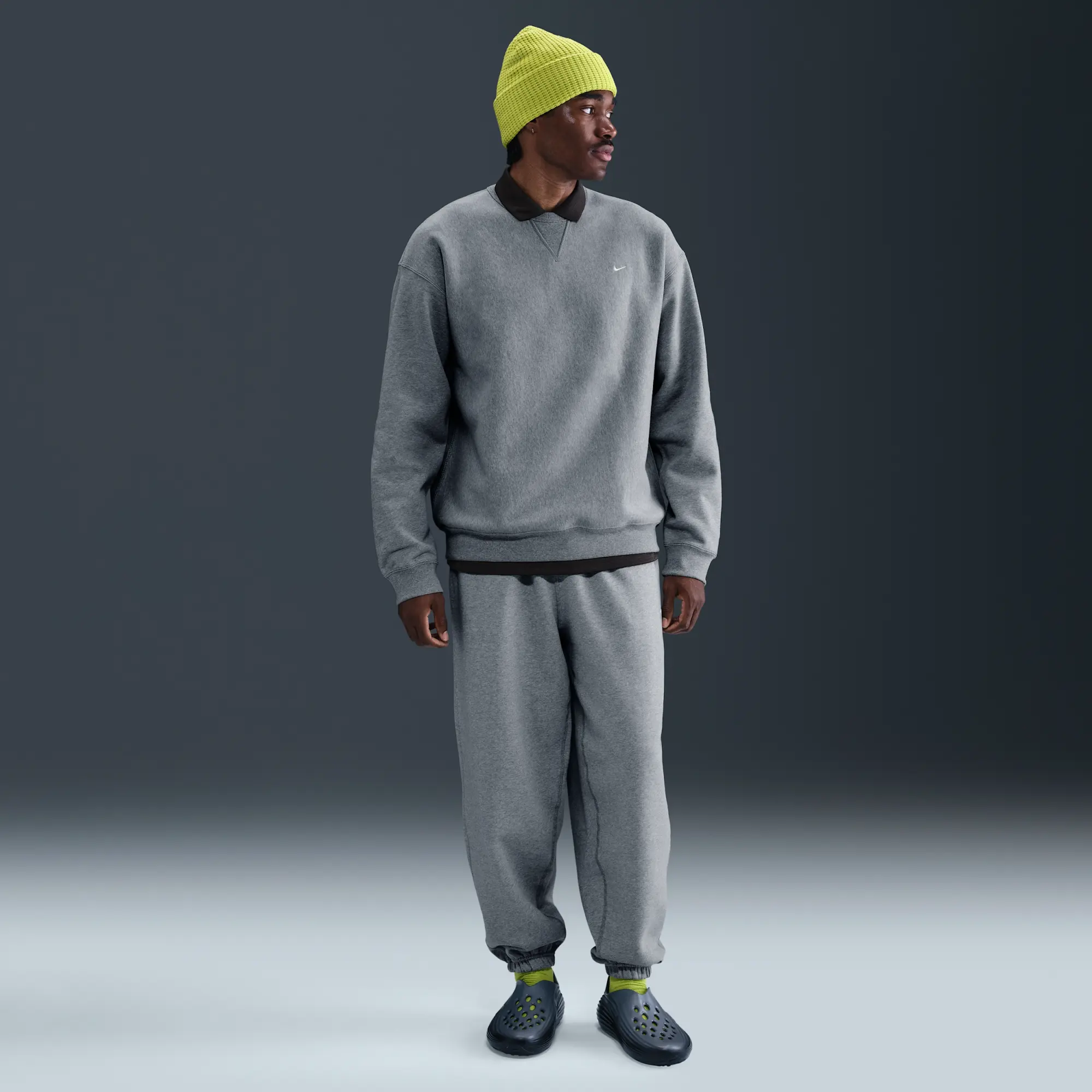 Nike Solo Swoosh Men's Fleece Crew - Grey - Fleece