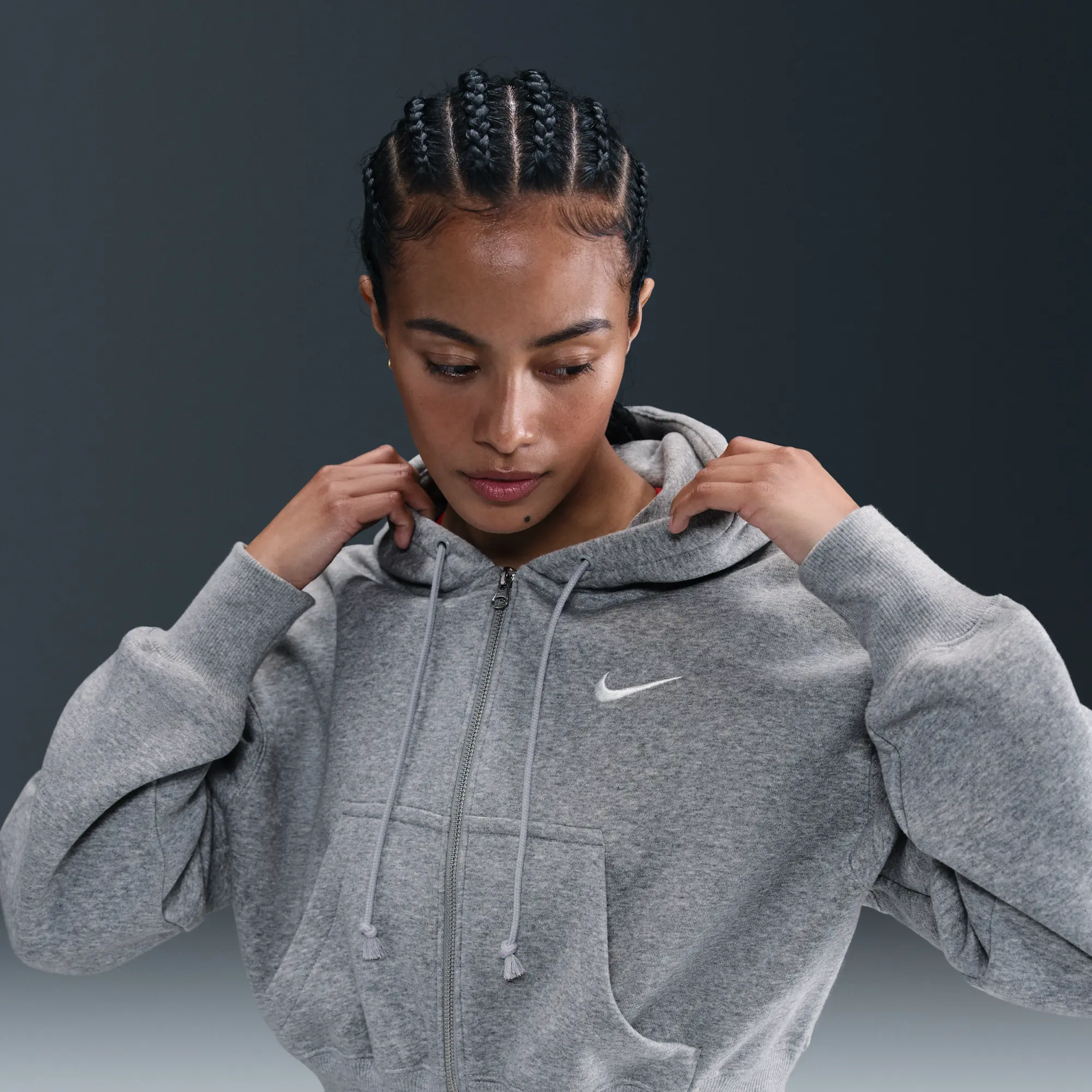 Nike Sportswear Phoenix Fleece Women's Loose Full-Zip Cropped Hoodie - Grey - Fleece > Phoenix Fleece