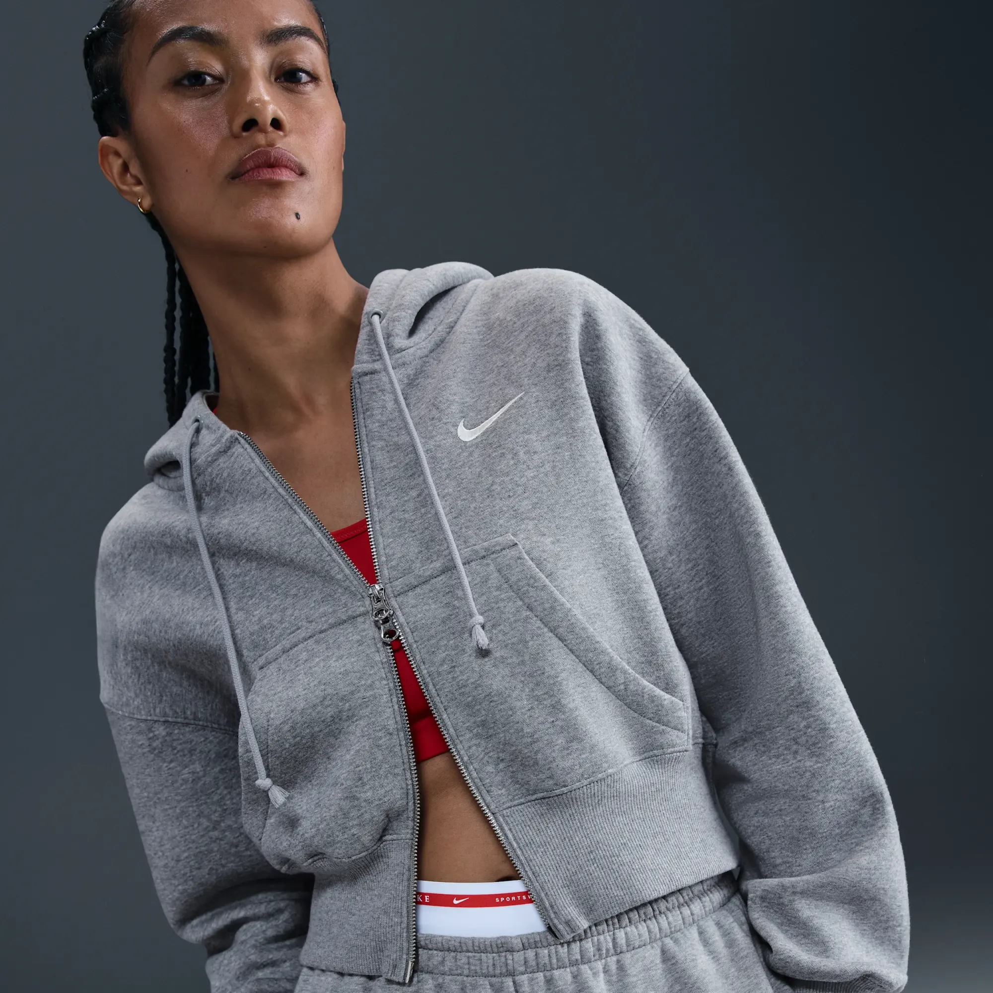 Nike Sportswear Phoenix Fleece Women's Loose Full-Zip Cropped Hoodie - Grey - Fleece > Phoenix Fleece