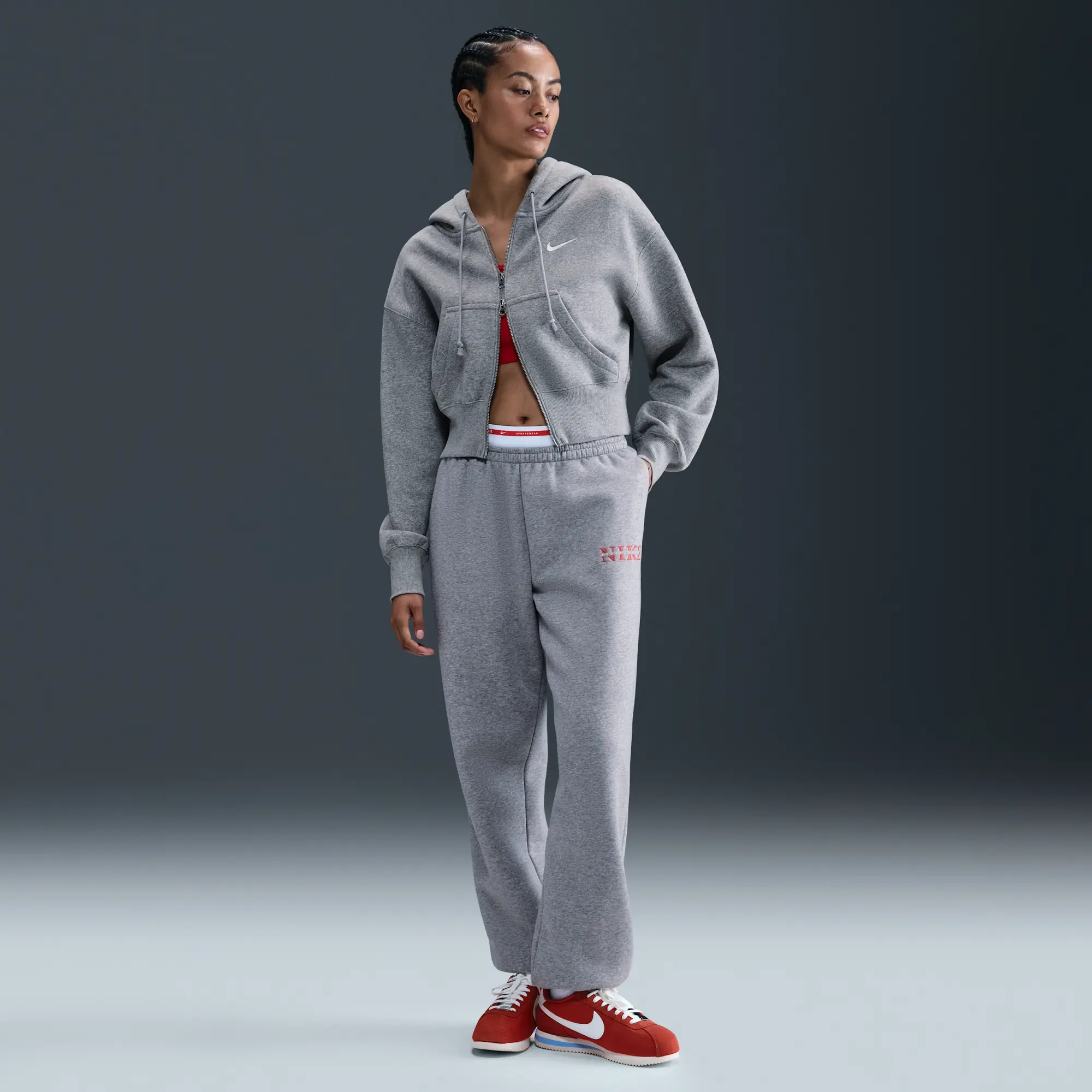 Nike Sportswear Phoenix Fleece Women's Loose Full-Zip Cropped Hoodie - Grey - Fleece > Phoenix Fleece