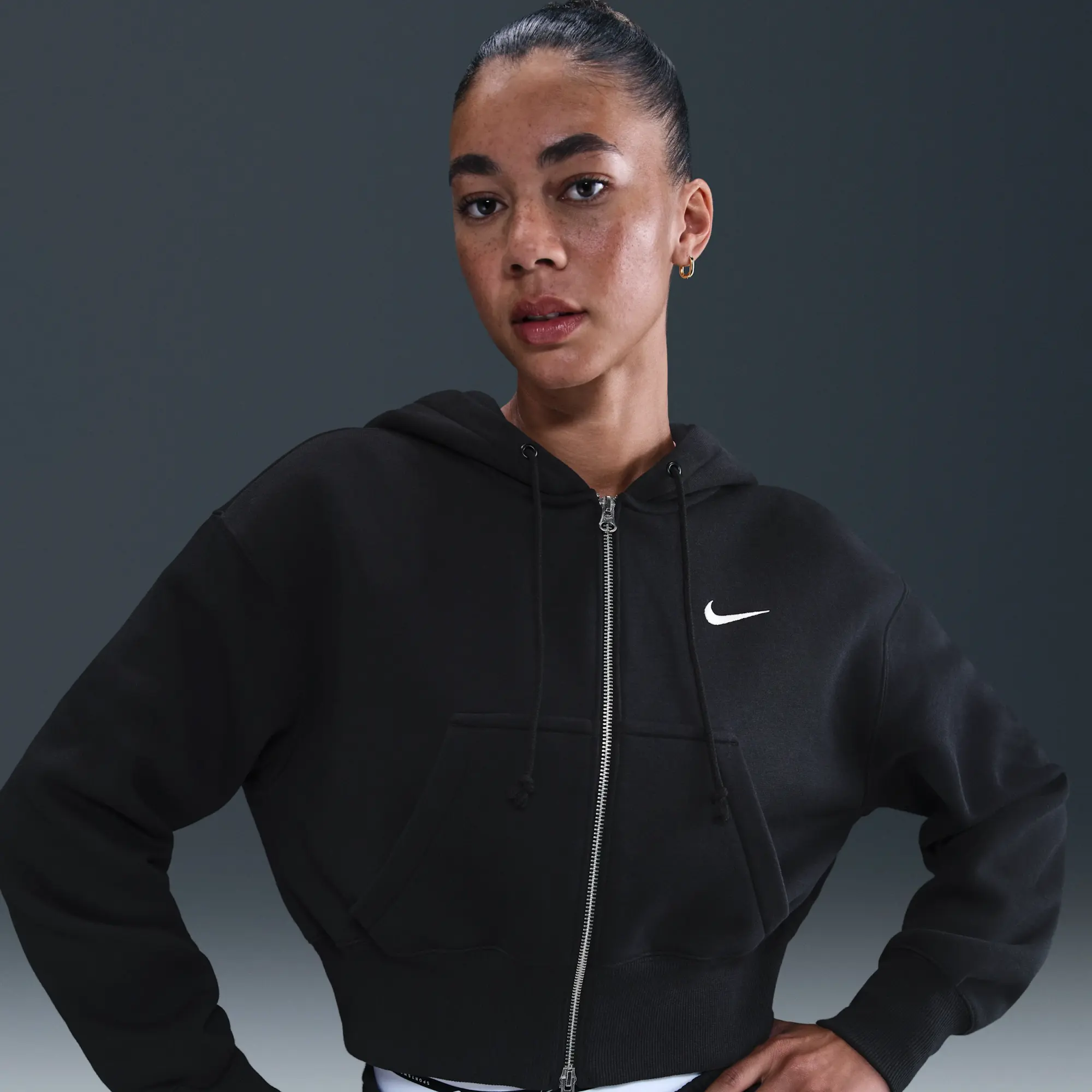 Nike Sportswear Phoenix Fleece Women's Loose Full-Zip Cropped Hoodie - Black - Fleece > Phoenix Fleece