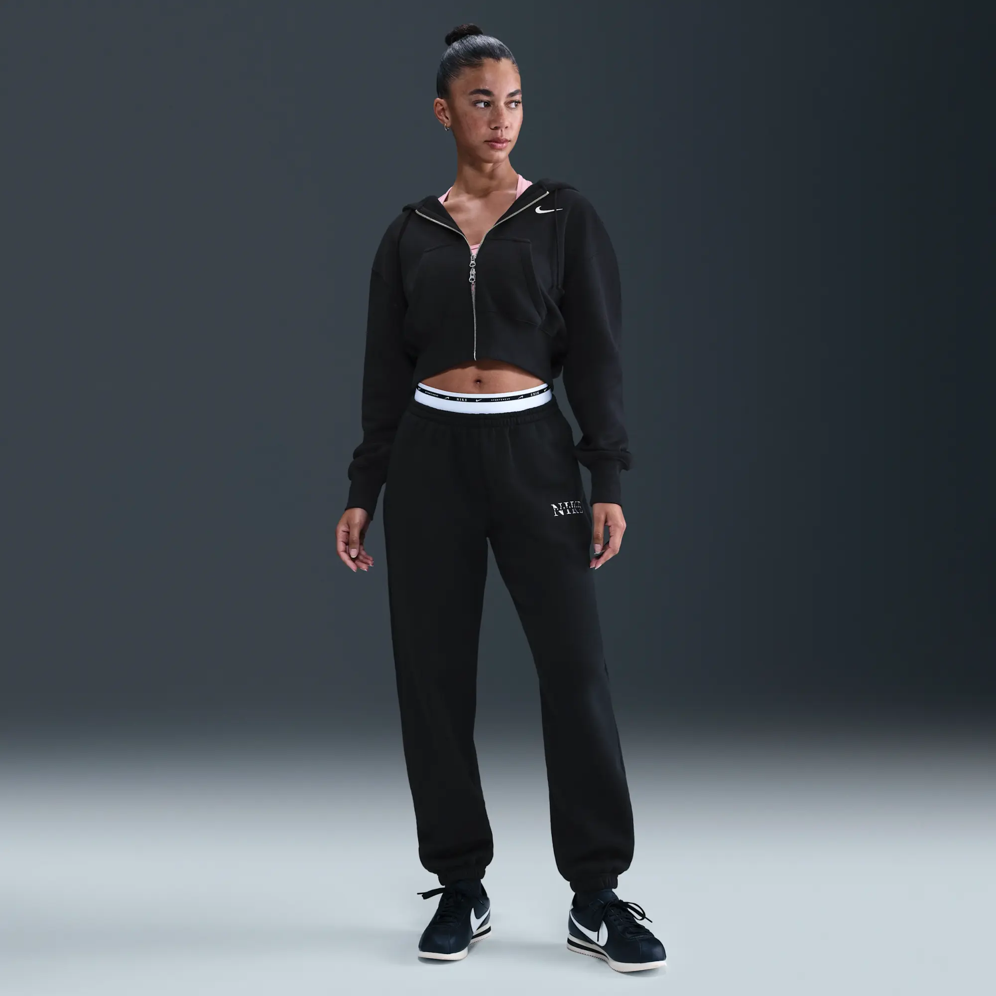 Nike Sportswear Phoenix Fleece Women's Loose Full-Zip Cropped Hoodie - Black - Fleece > Phoenix Fleece