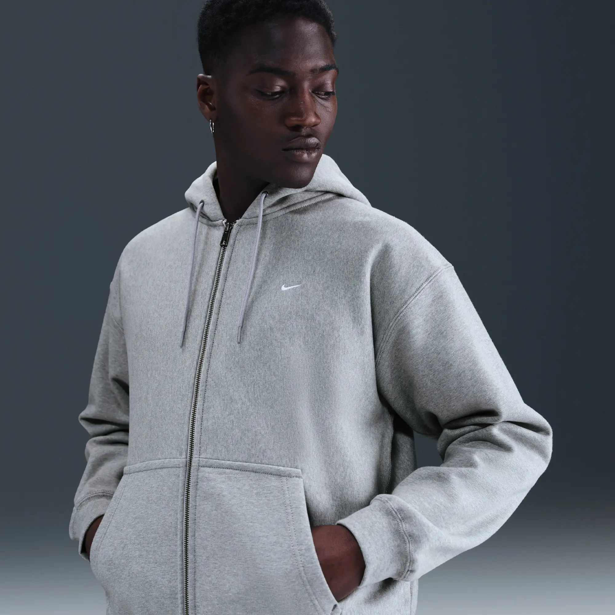 Nike Solo Swoosh Men's Full-Zip Fleece Hoodie - Grey - Fleece