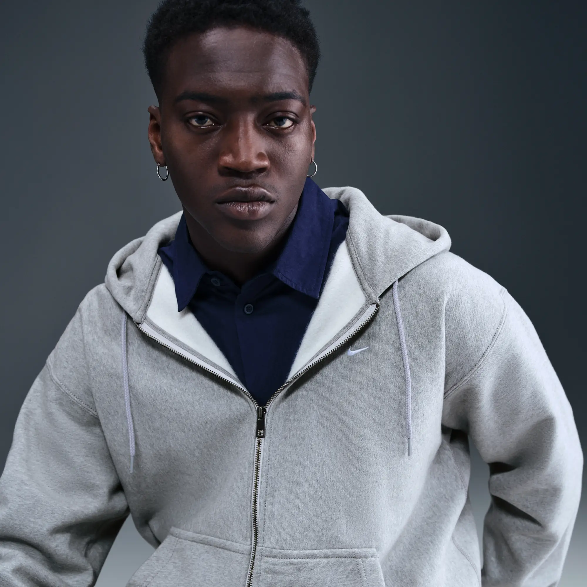 Nike Solo Swoosh Men's Full-Zip Fleece Hoodie - Grey - Fleece