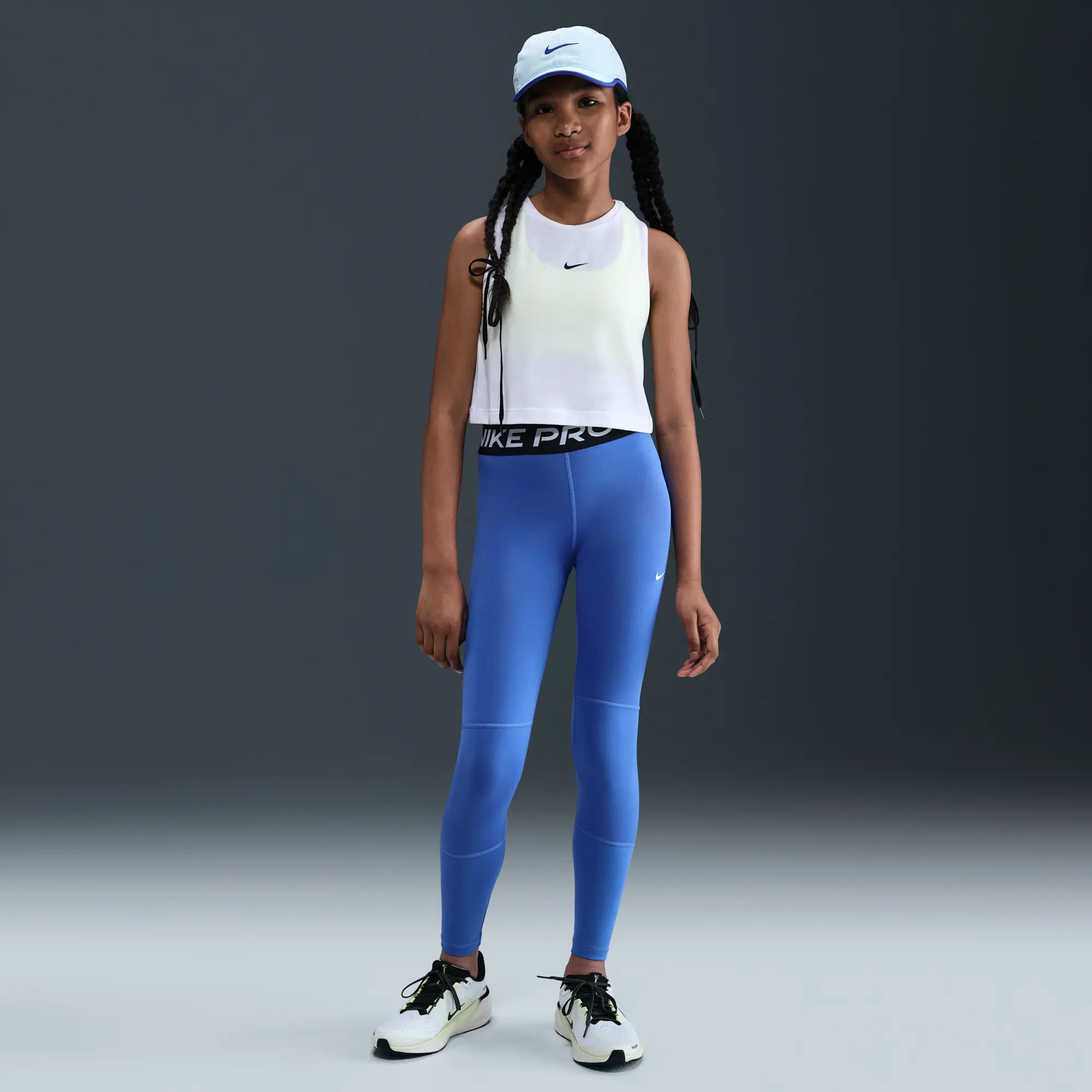 Nike Pro Dri-FIT Older Kids' (Girls') Leggings - Blue - Recycled Polyester Minimum