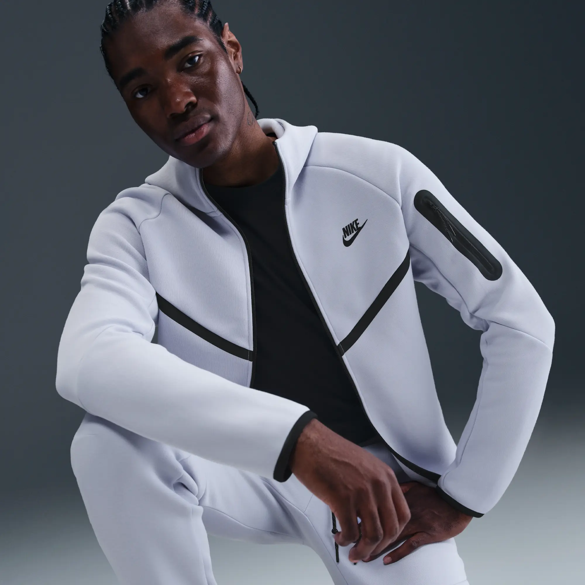 Nike Tech Men's Full-Zip Windrunner Hoodie - Grey - Sustainable Blends