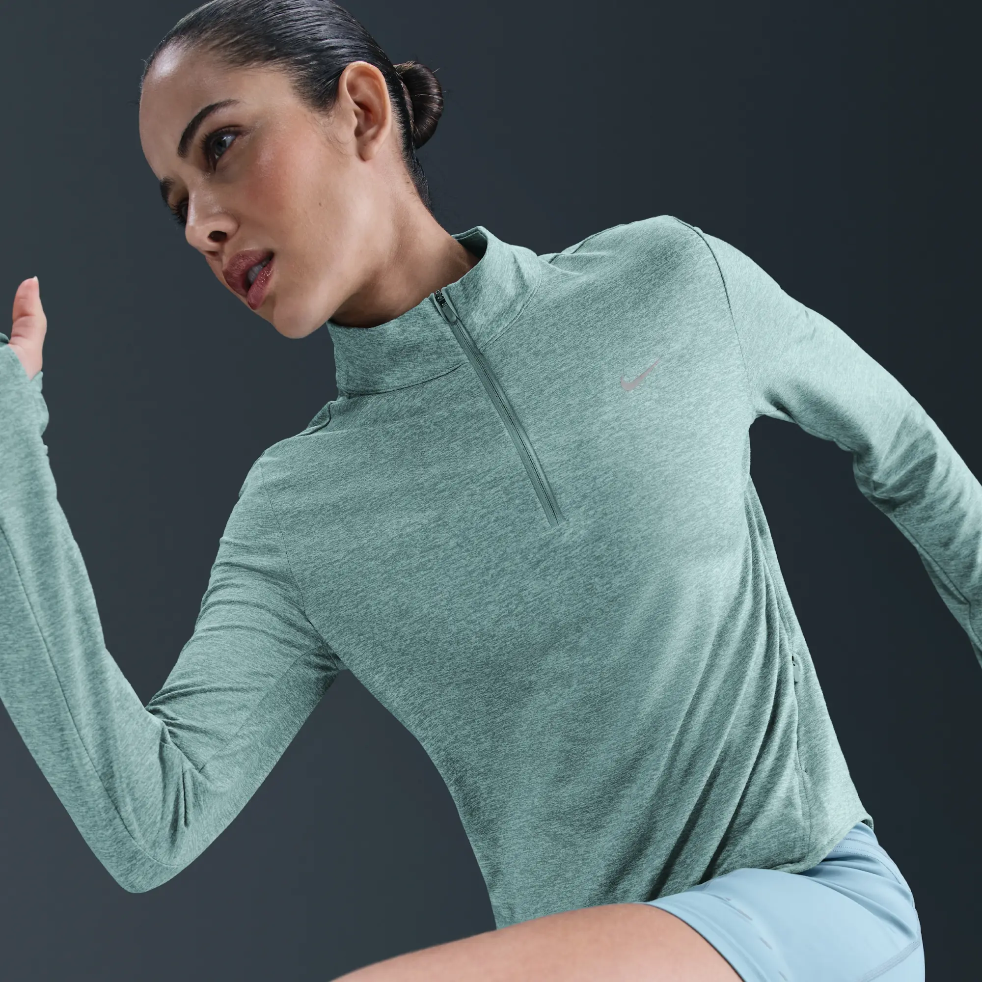 Nike Swift Women's Dri-FIT UV 1/4-Zip Running Top - Green - Sustainable Materials