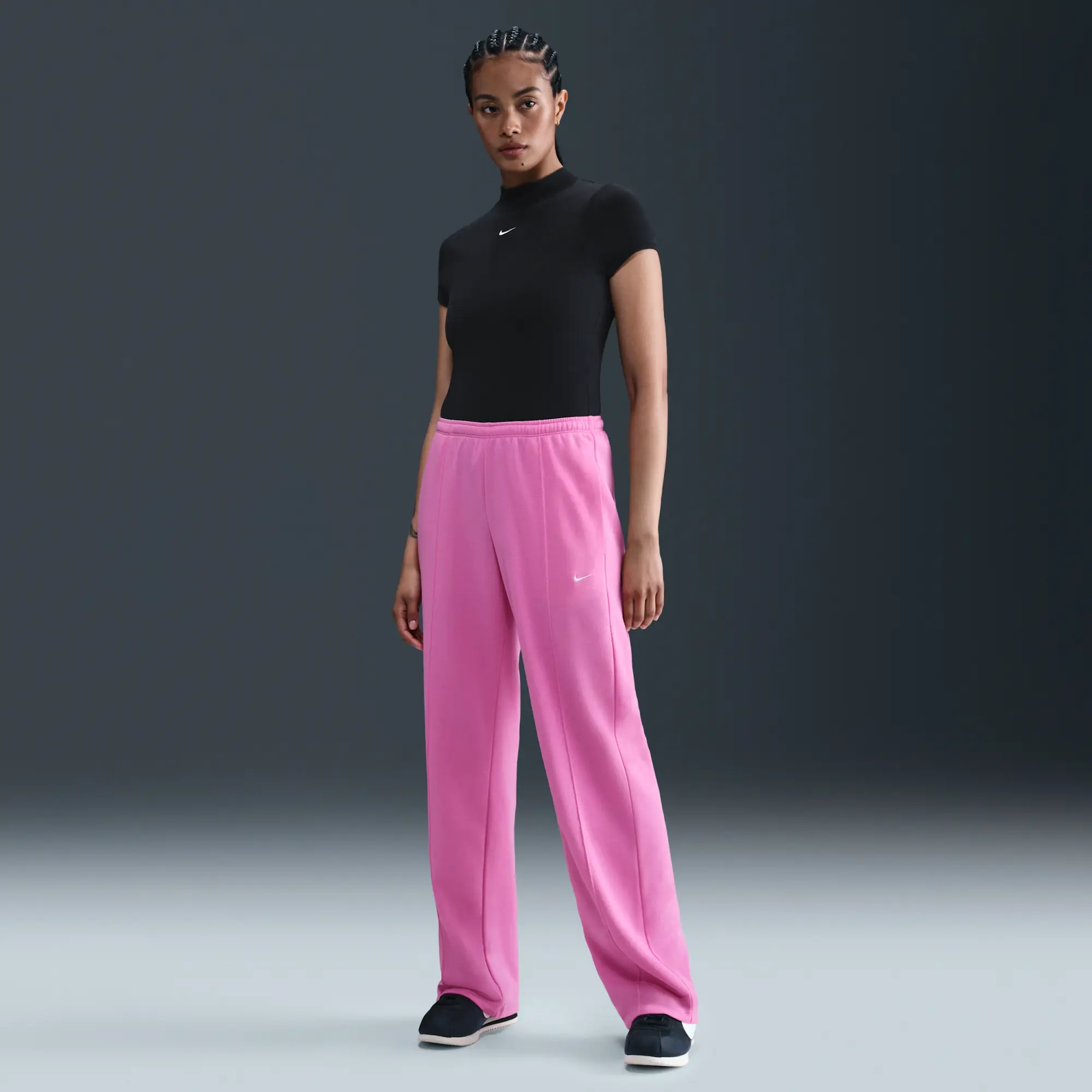 Nike Sportswear Chill Terry Women's Mid-Rise French Terry Open-Hem Tracksuit Bottoms - Pink - Sustainable Blends