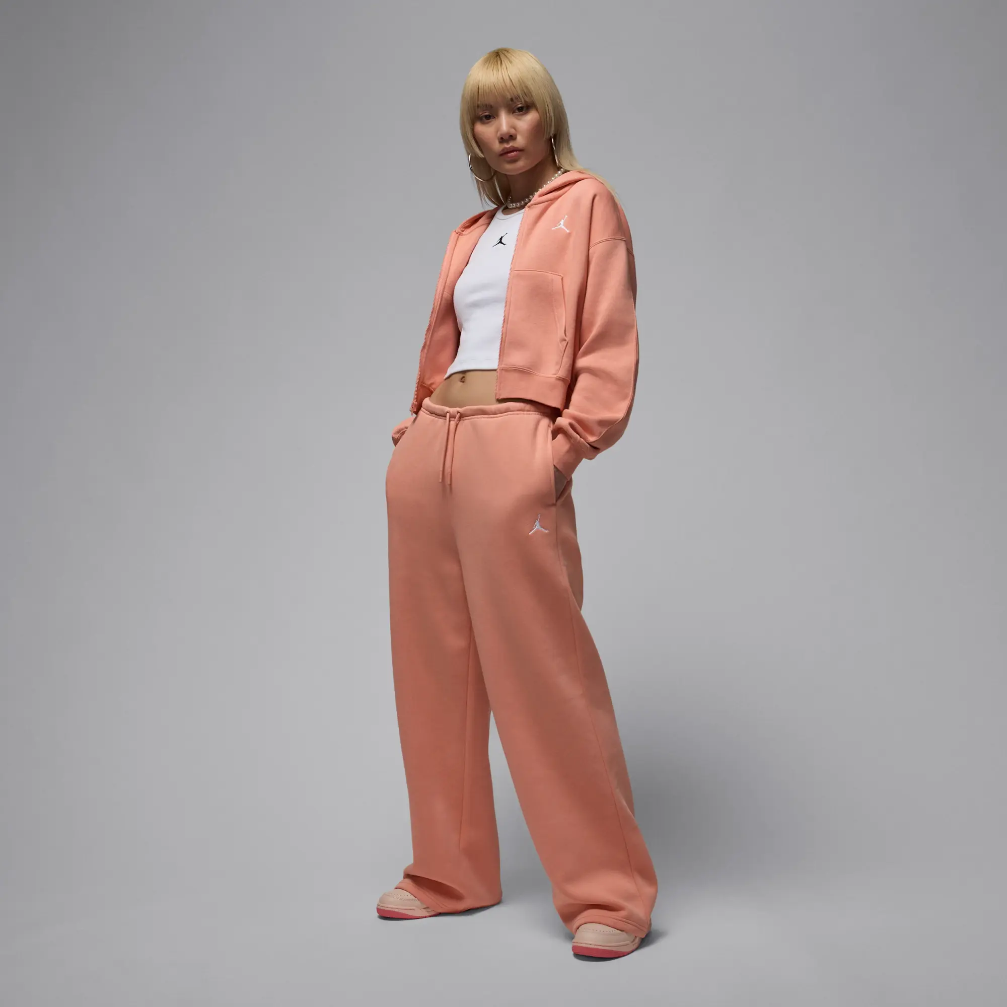 Nike Jordan Brooklyn Fleece Women's Open-Hem Trousers - Orange - Fleece