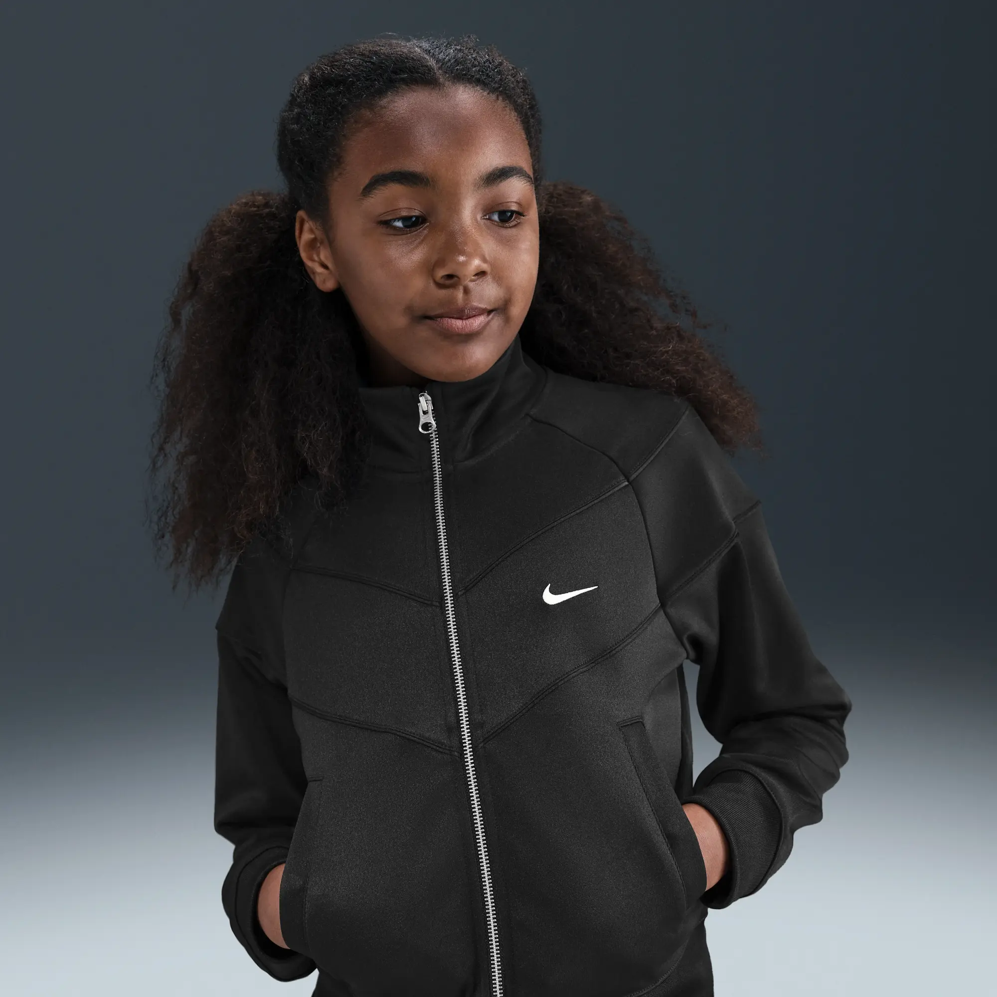 Nike Sportswear Older Kids' (Girls') Knit Tracksuit Jacket - Black - Sustainable Materials