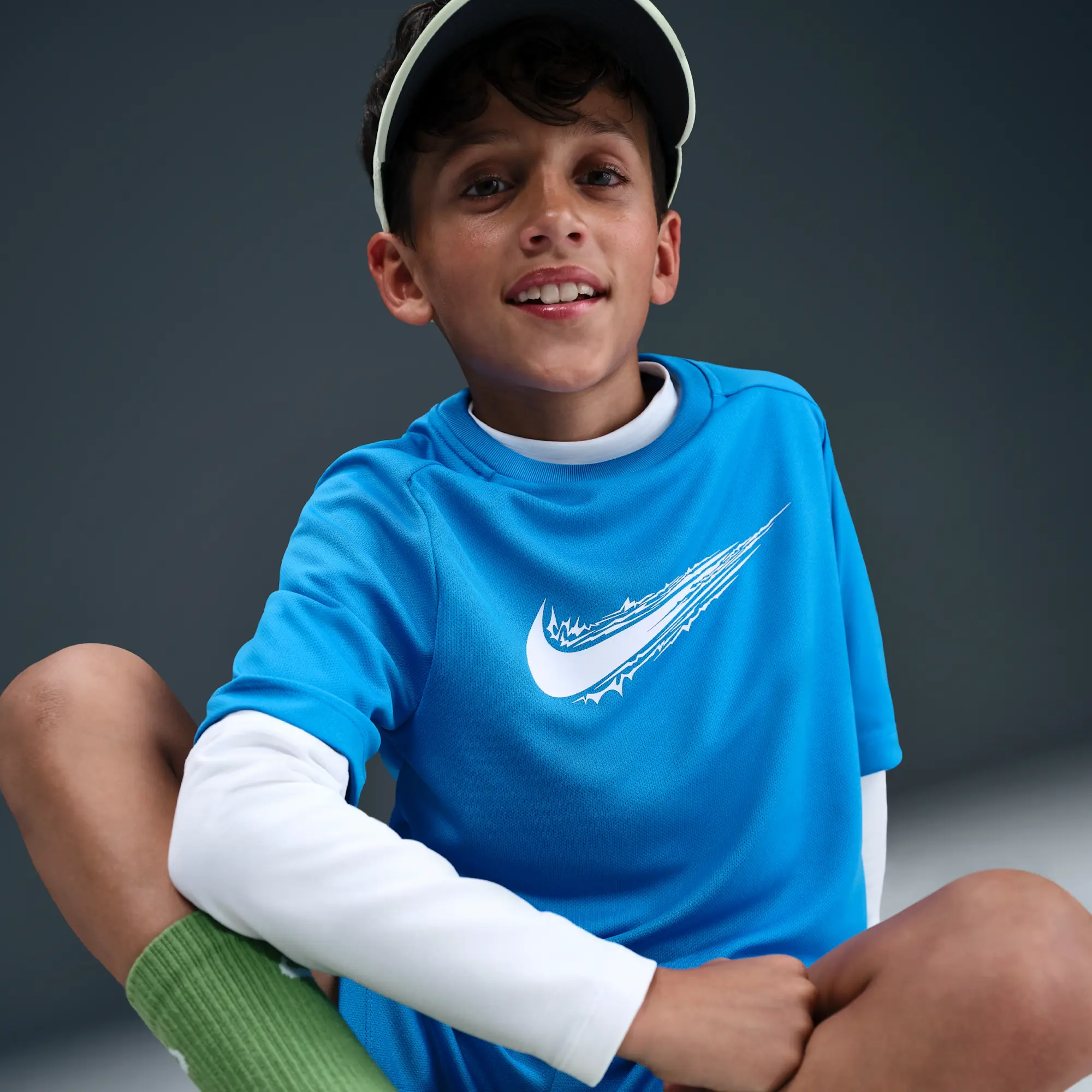 Nike Multi Older Kids' (Boys') Dri-FIT Short-Sleeve Top - Blue - Polyester