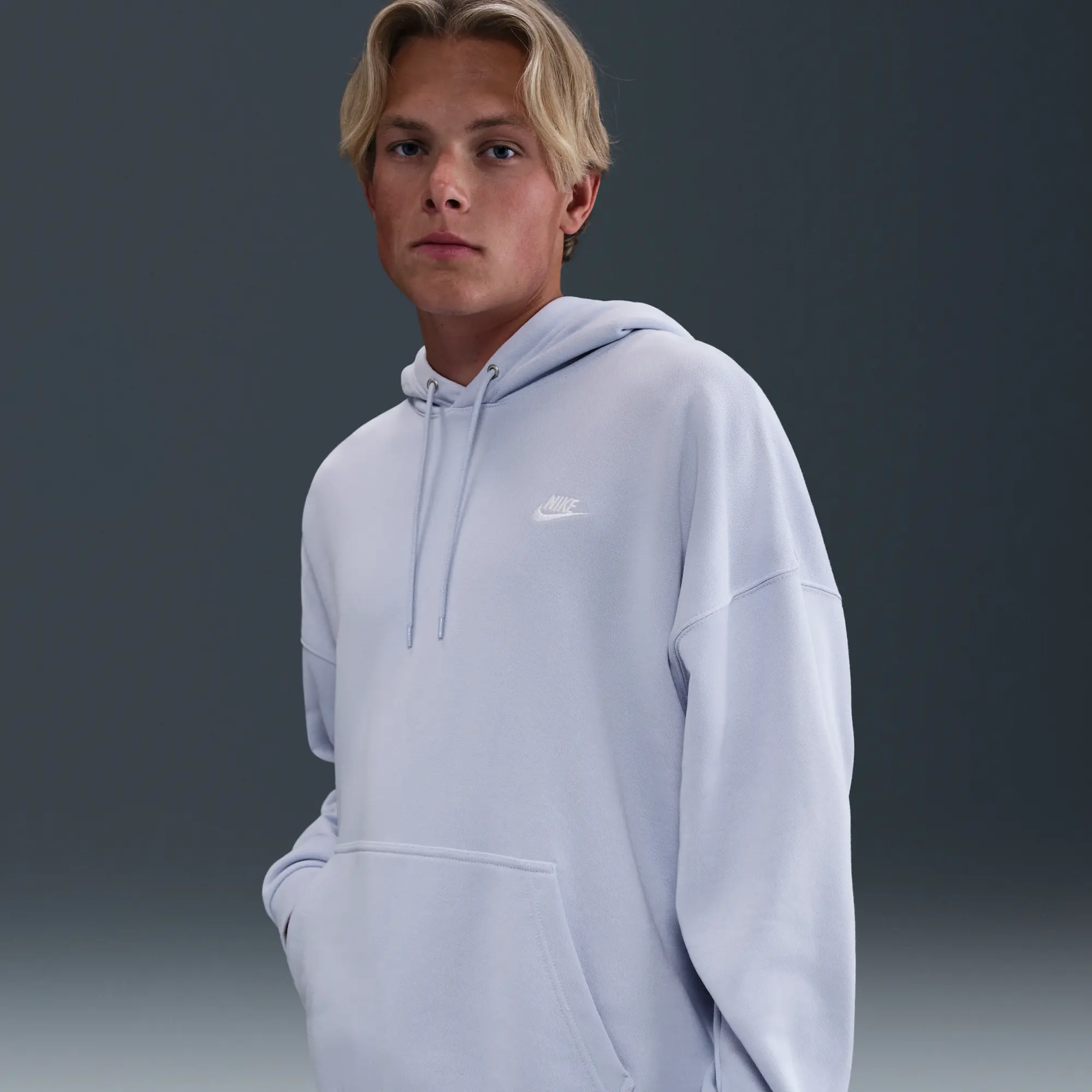 Nike Club Fleece Men's Oversized French Terry Pullover Hoodie - Grey - Cotton