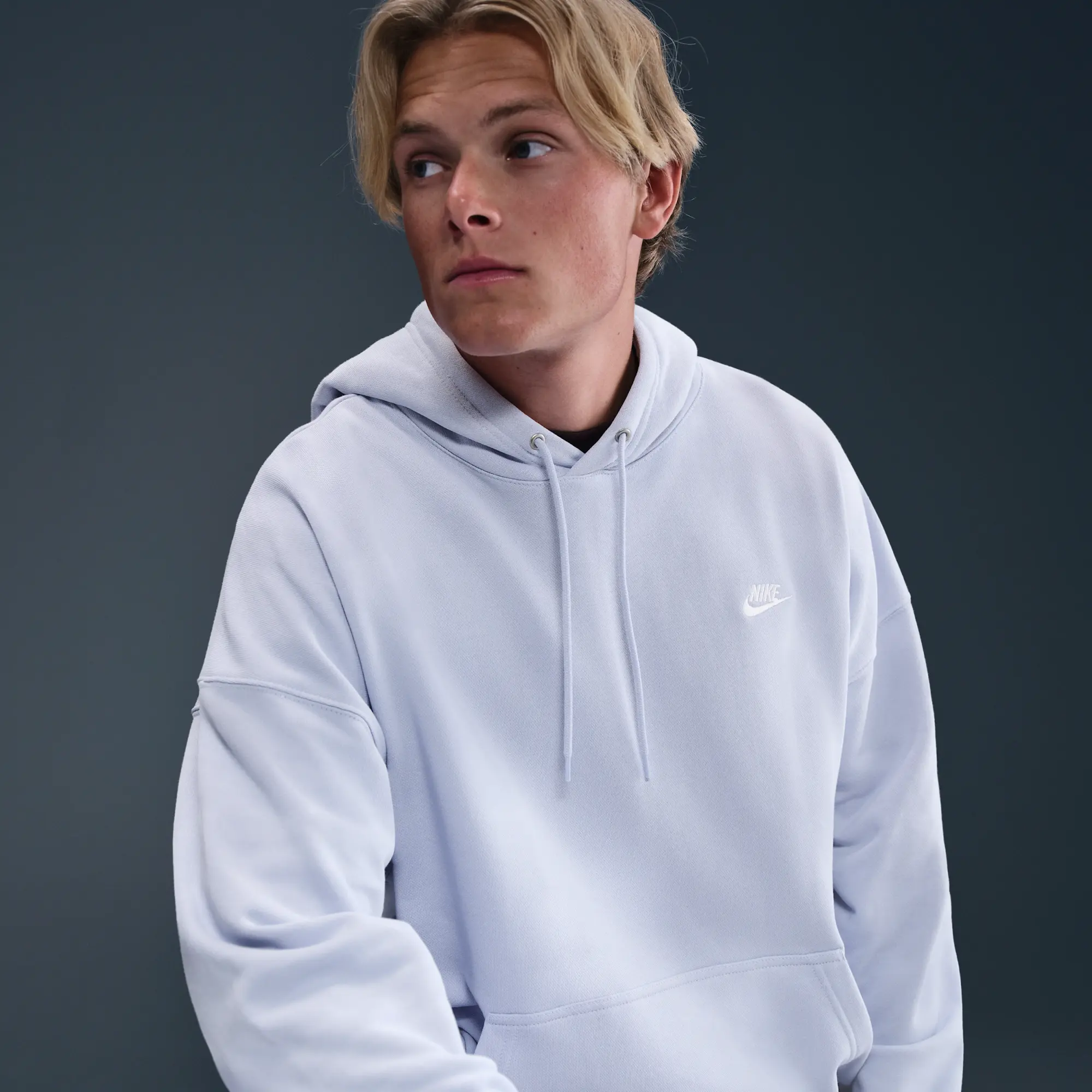 Nike Club Fleece Men's Oversized French Terry Pullover Hoodie - Grey - Cotton