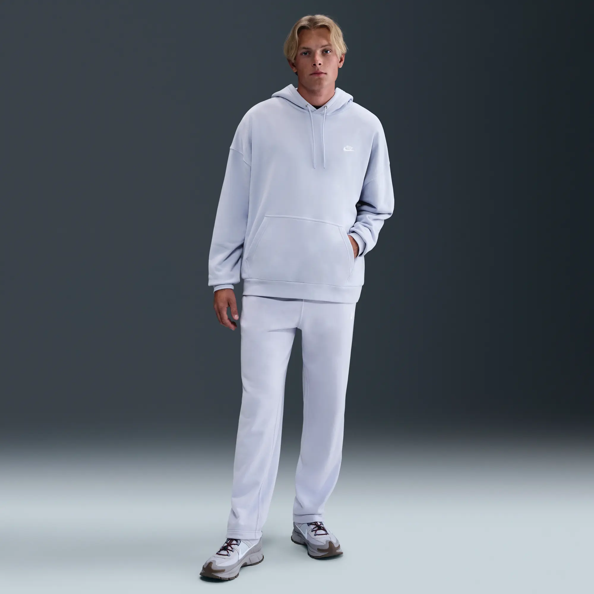 Nike Club Fleece Men's Oversized French Terry Pullover Hoodie - Grey - Cotton
