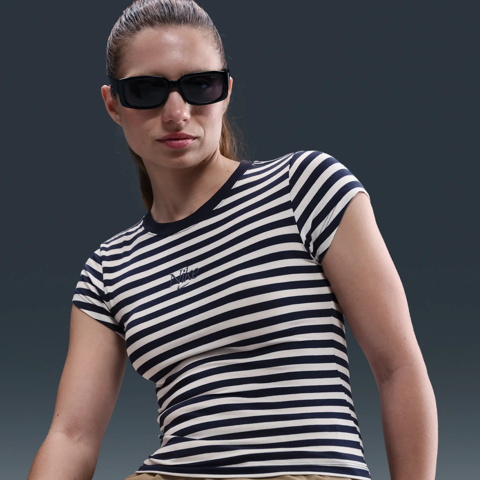 Nike Sportswear Women's Tight Striped T-Shirt - Blue - Modal/Cotton/Elastane