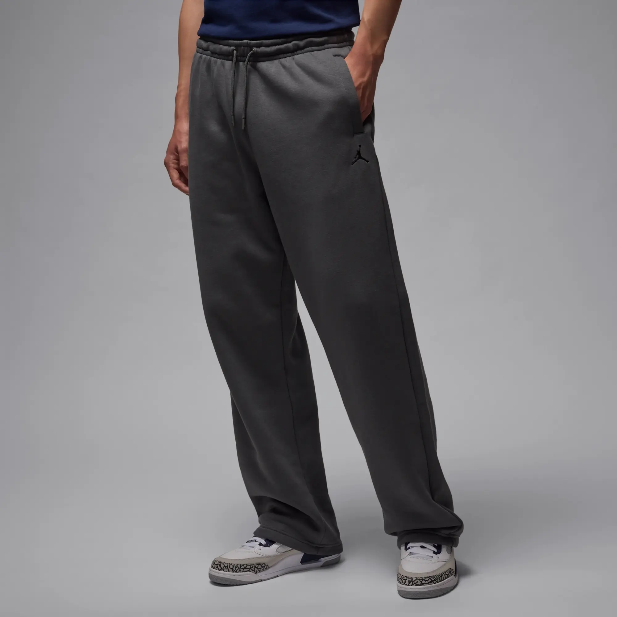 Nike Jordan Brooklyn Fleece Men's Oversized Open-Hem Trousers - Grey - Cotton/Polyester