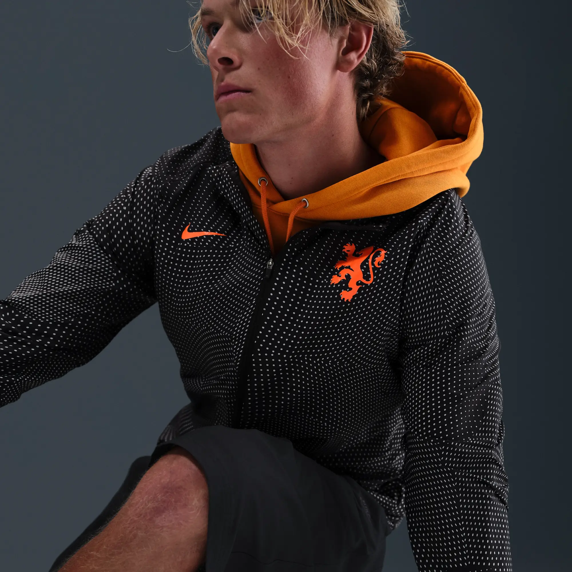 Netherlands Aireez Men's Nike Football Printed Jacket - Black - Nylon