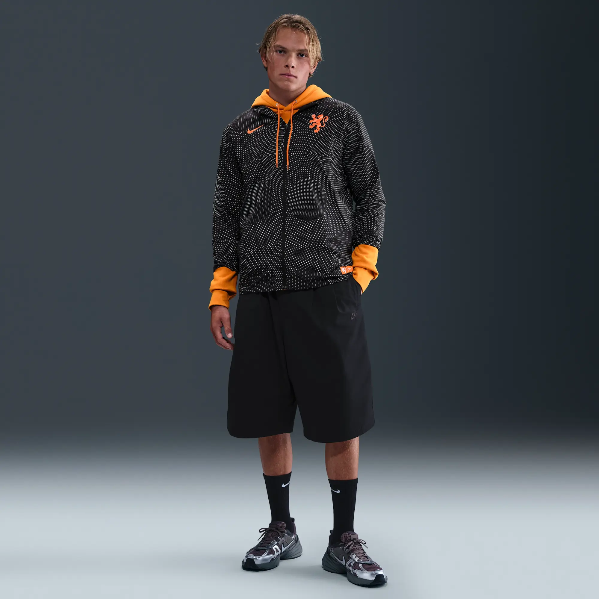 Netherlands Aireez Men's Nike Football Printed Jacket - Black - Nylon