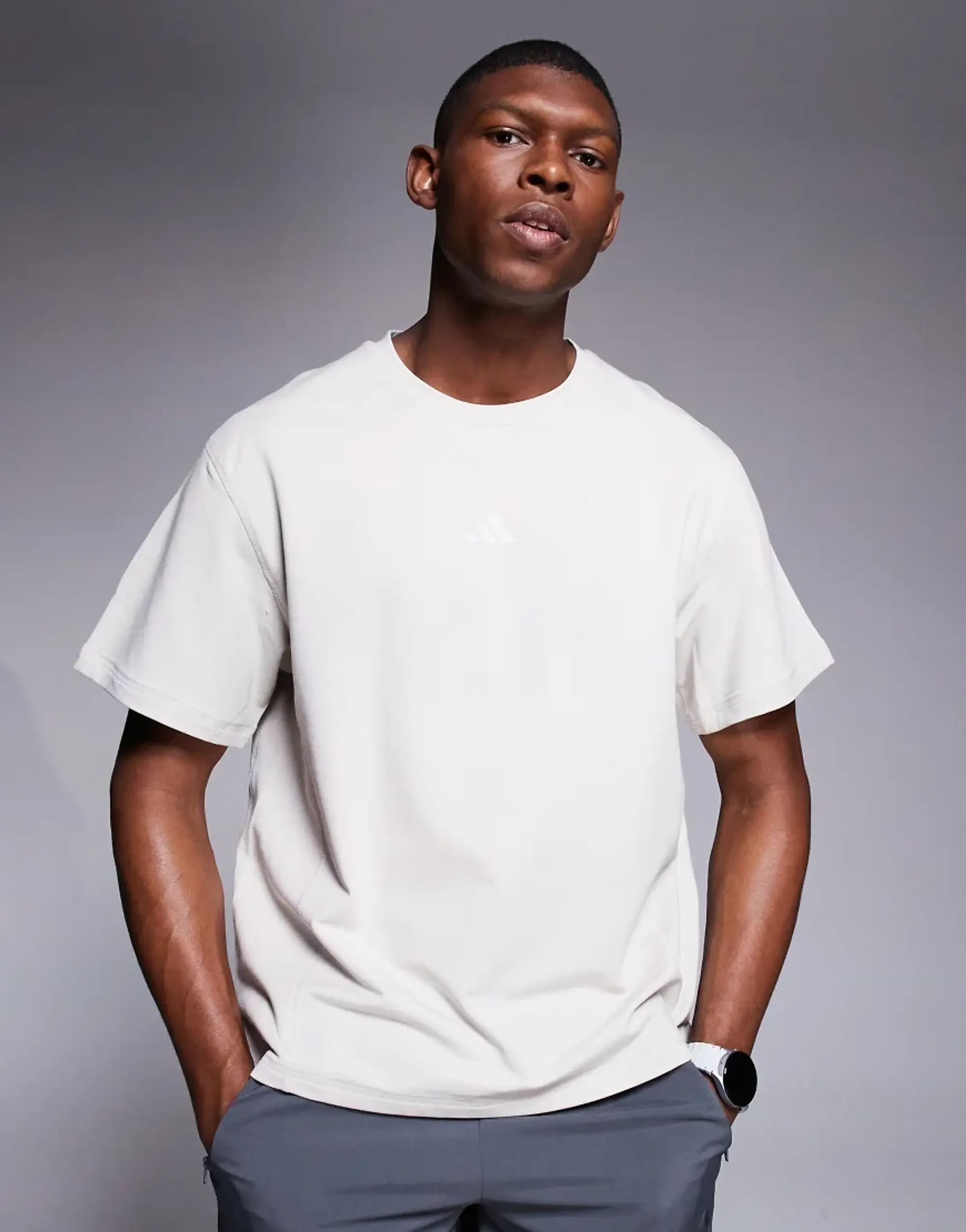 Adidas Training D4t T-Shirt In Stone-Grey