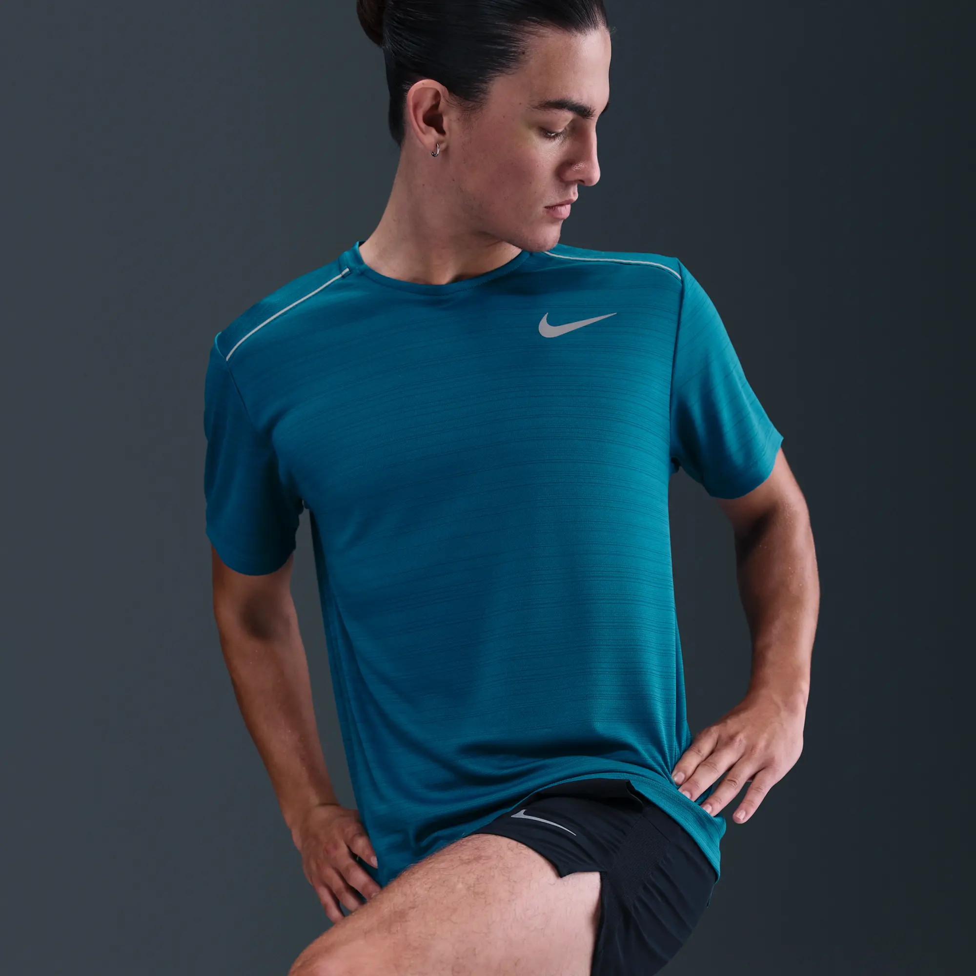 Nike Miler Men's Short-Sleeve Running Top - Blue - Polyester