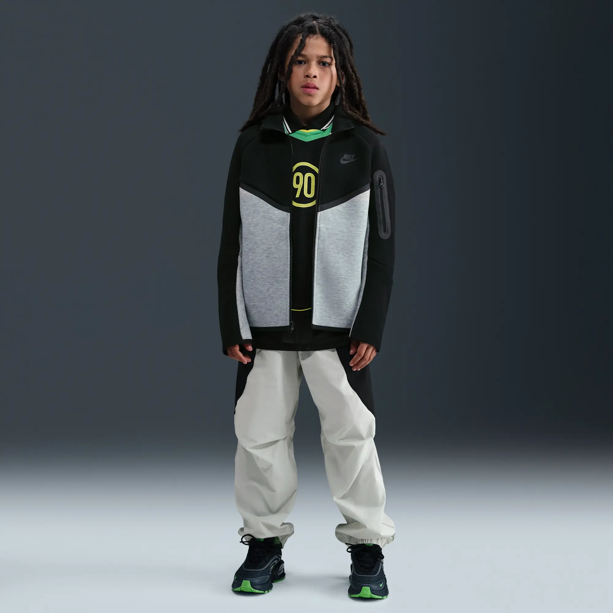 Nike Sportswear Tech Fleece Older Kids' Full-Zip Hoodie (Extended Size) - Grey - Cotton/Polyester