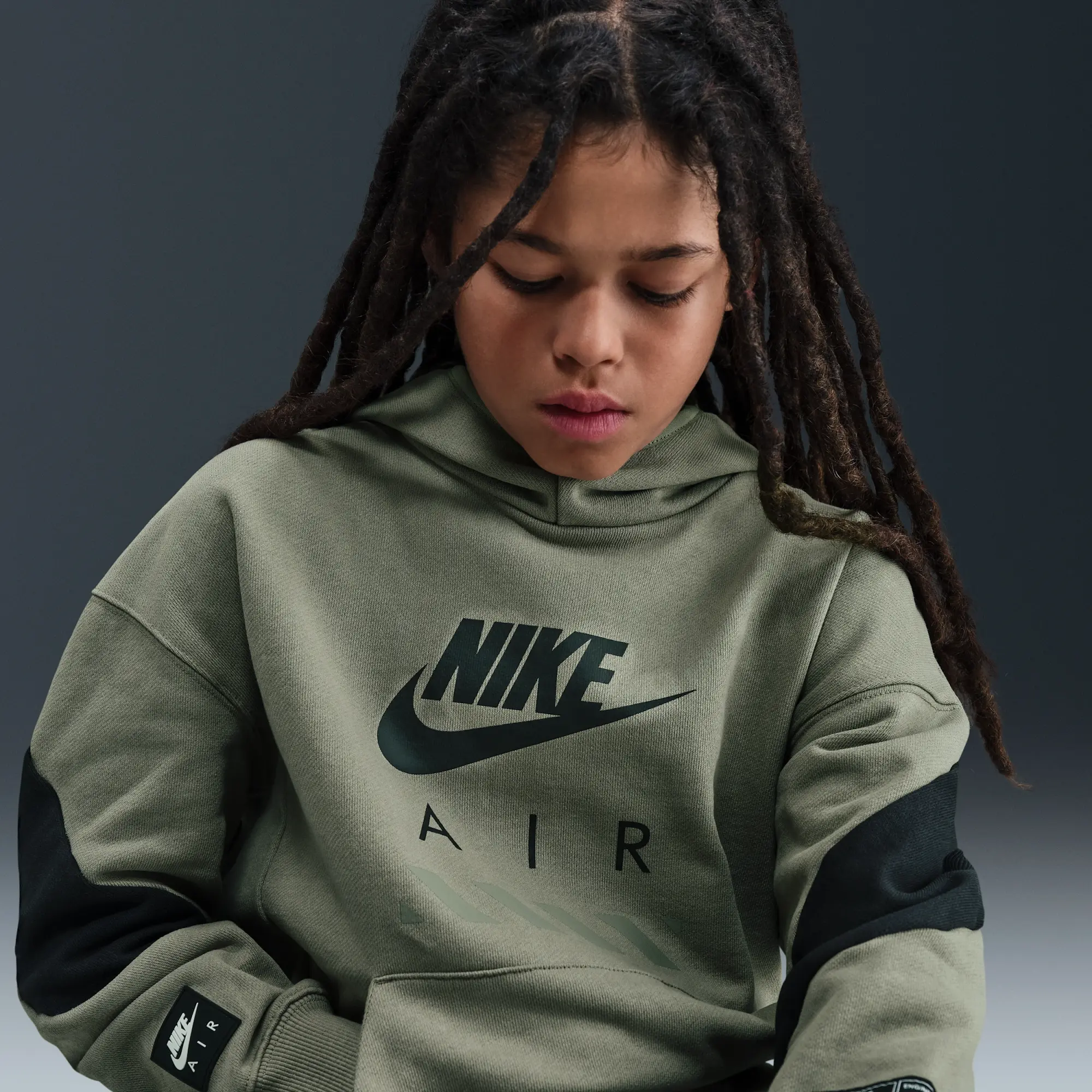 Nike Air Older Kids' Fleece Pullover Hoodie - Green - Cotton