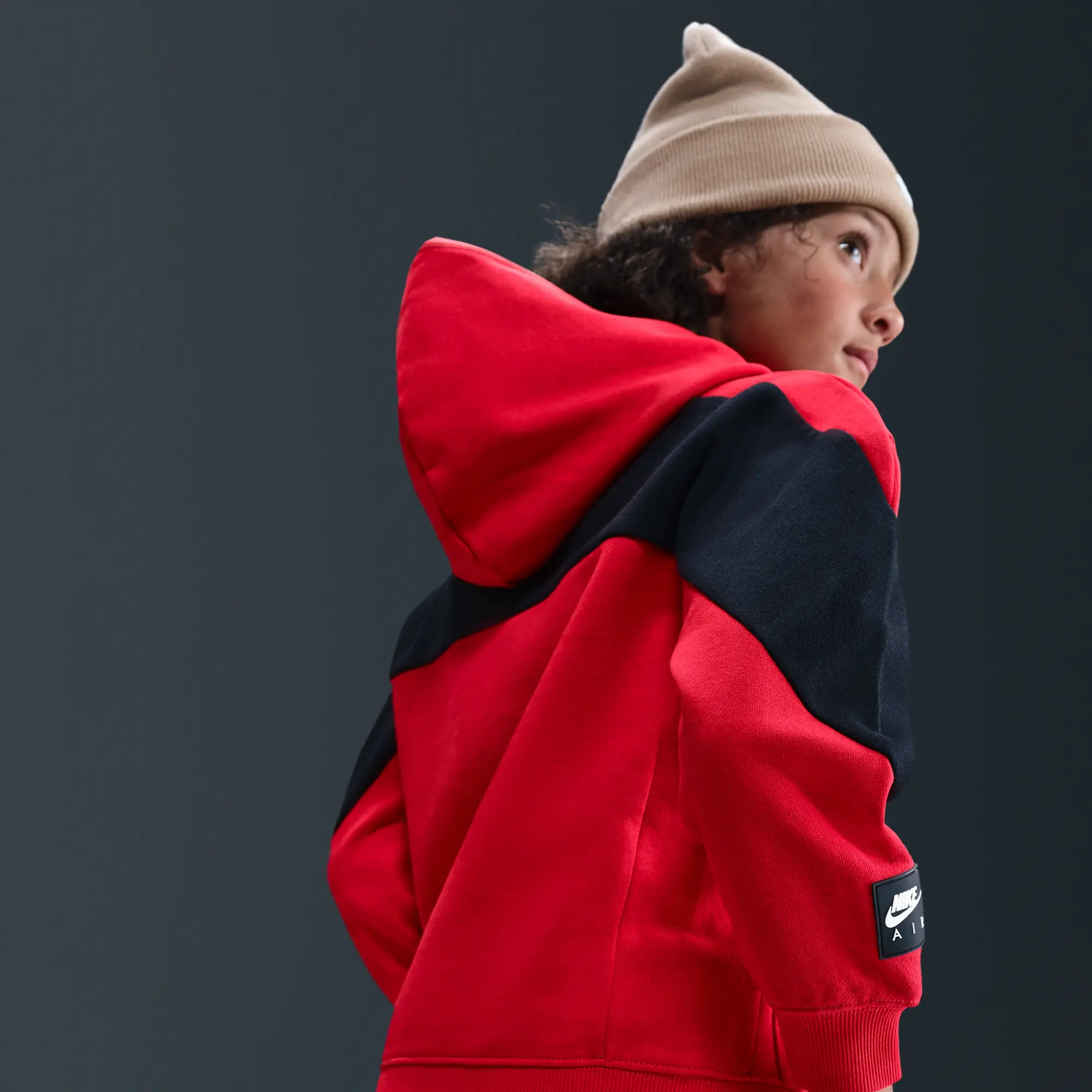 Nike Air Older Kids' Fleece Pullover Hoodie - Red - Cotton